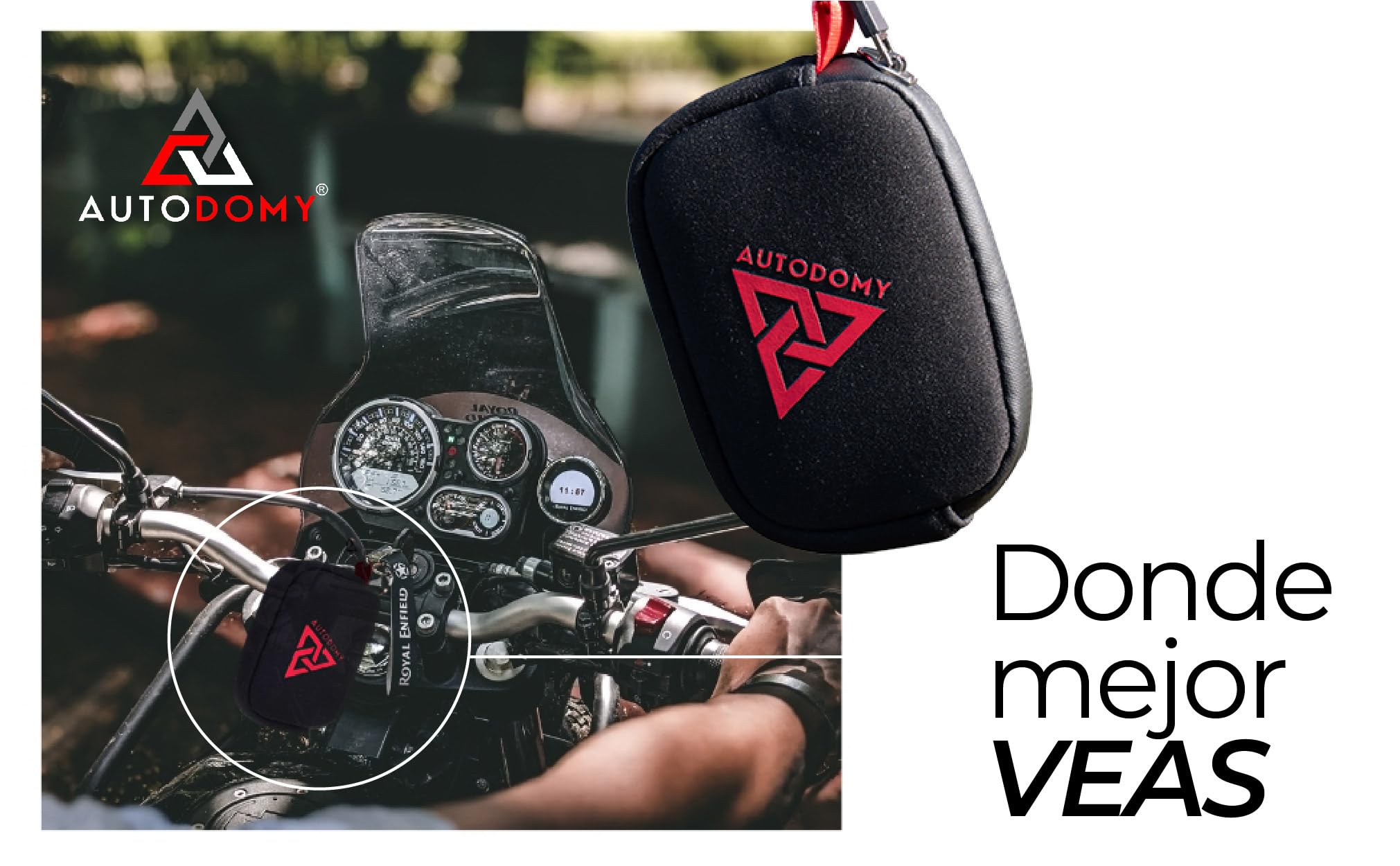 Autodomy Llavero para Moto Impermeable Neopreno Negro Rojo Porta Llaves con Anilla Mosquetón