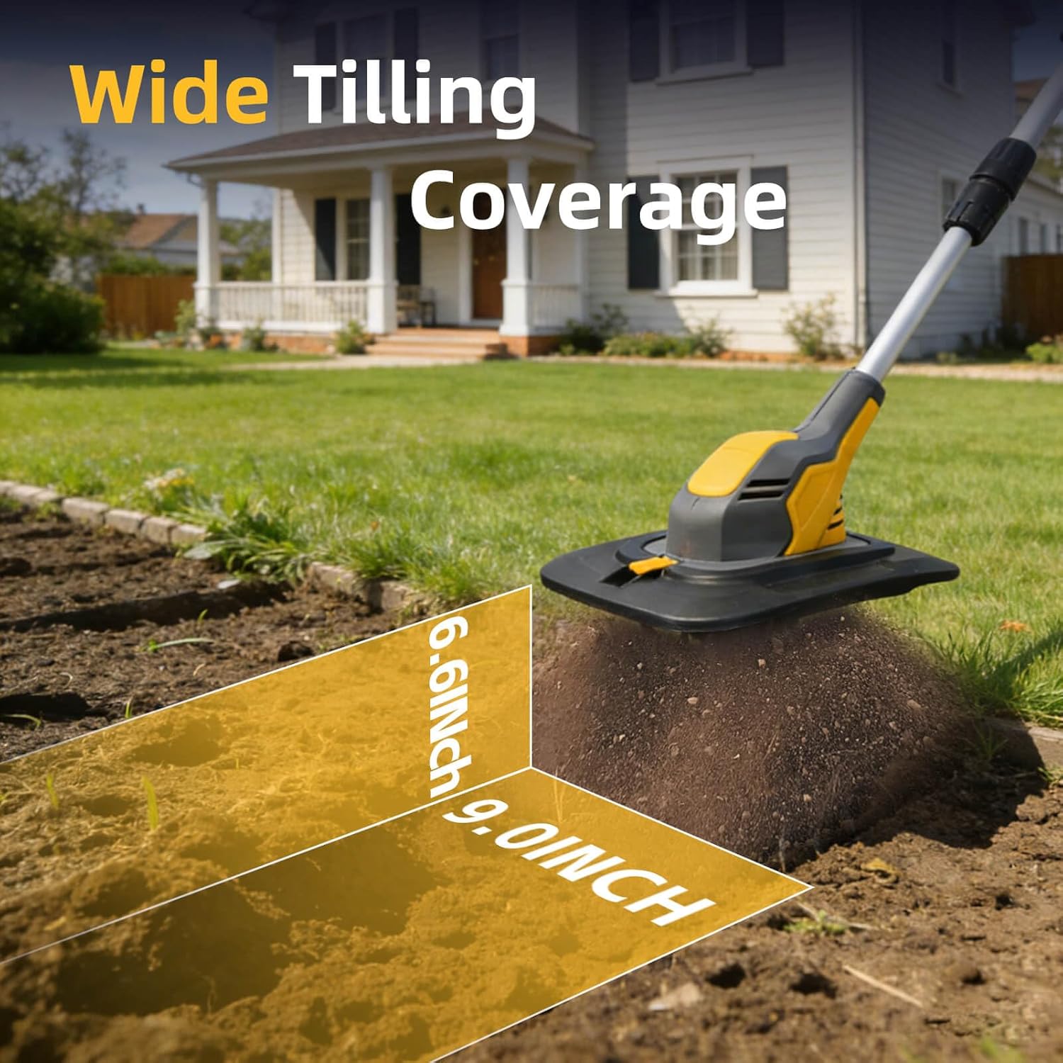 Electric Garden Tiller Cultivator, Cordless Rototiller for Gardening with 2X4.0Ah Batteries & Charge & LCD Display, 9-Inch Tilling Width, 6.6-Inch Depth Tiller for Soil Cultivation, Weeding