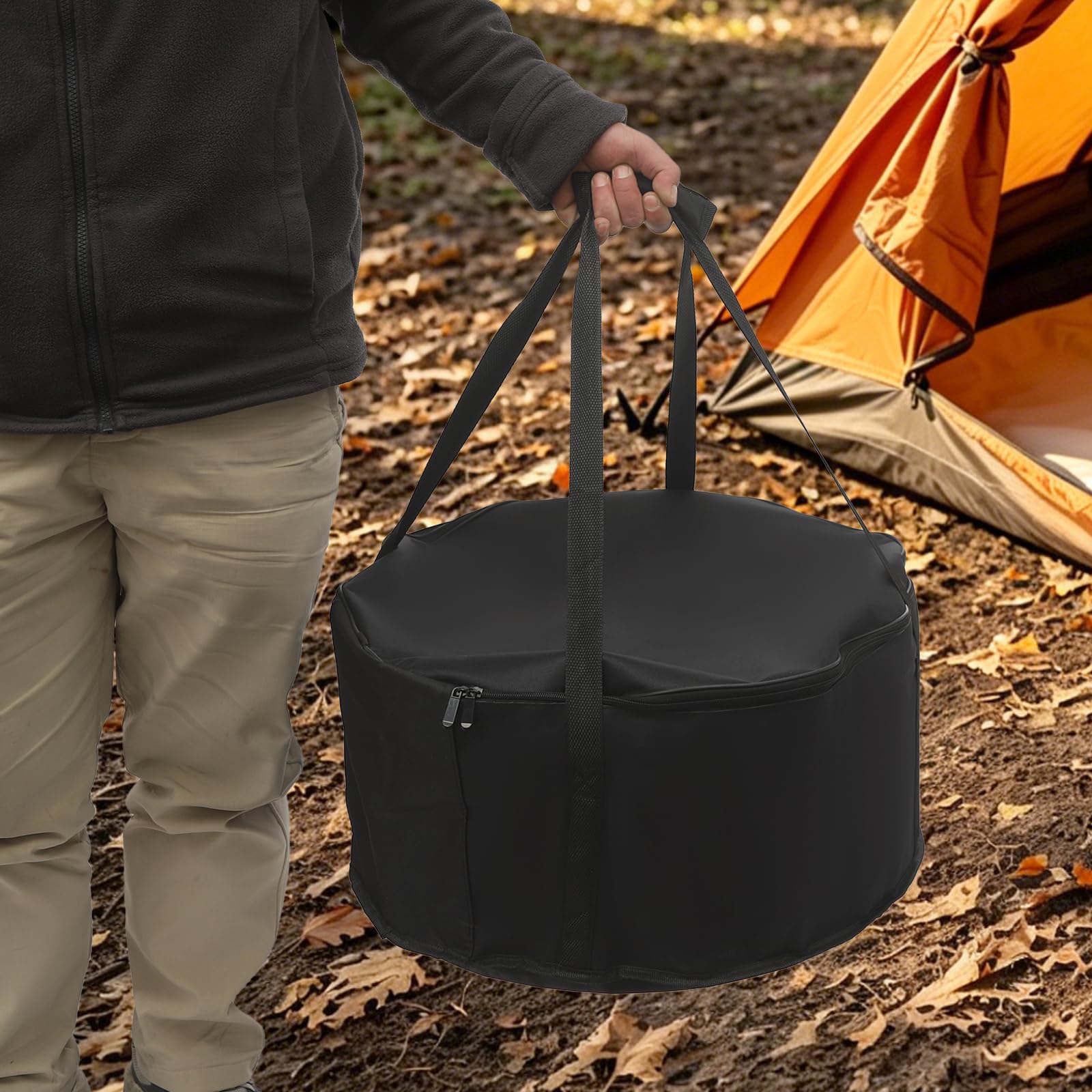 Braciere da terrazza in acciaio inox 201, senza fumo, rotondo, pieghevole, 50 x 40 cm, braciere a legna portatile, con borsa per il trasporto, alimentato a legno, per esterni, lucidato, attizzatoio da