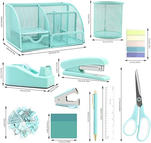 Miniatura 6 de Juego de organizadores y accesorios de escritorio verde 12 en 1, regalos verdes para compañeros de trabajo, suministros de oficina verdes que