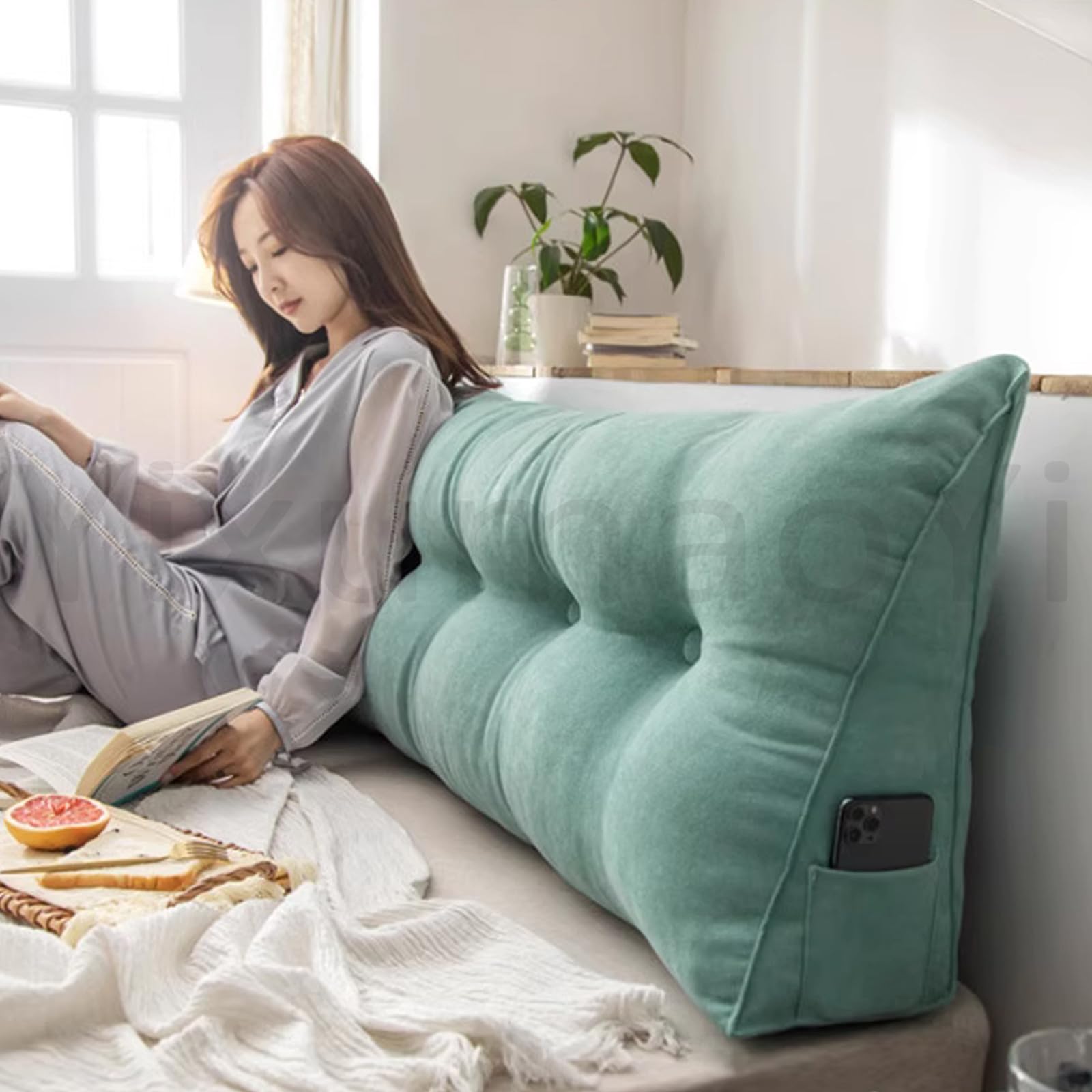 Genérico Respaldo Cama Cojines, Cojín de Respaldo Triangular para Cabecera, Almohada de Cuña con Funda Extraíble, Cojín de Posicionamiento para Camas y Sofás,J-80x50x20cm