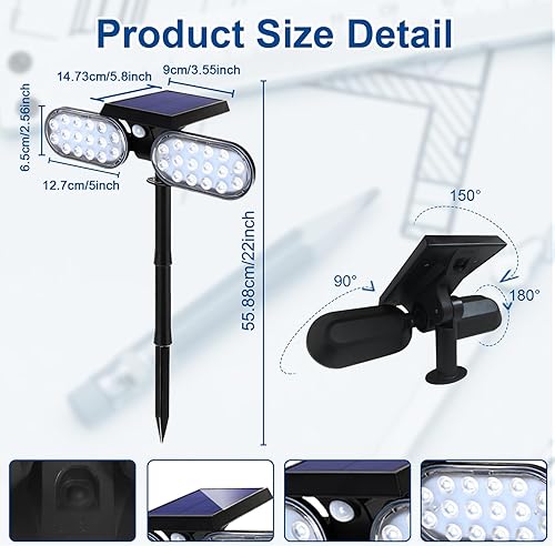 Miniatura 9 de Luces solares de movimiento al aire libre, reflector solar, modo de sensor de movimiento, luces de seguridad del atardecer al amanecer, focos de