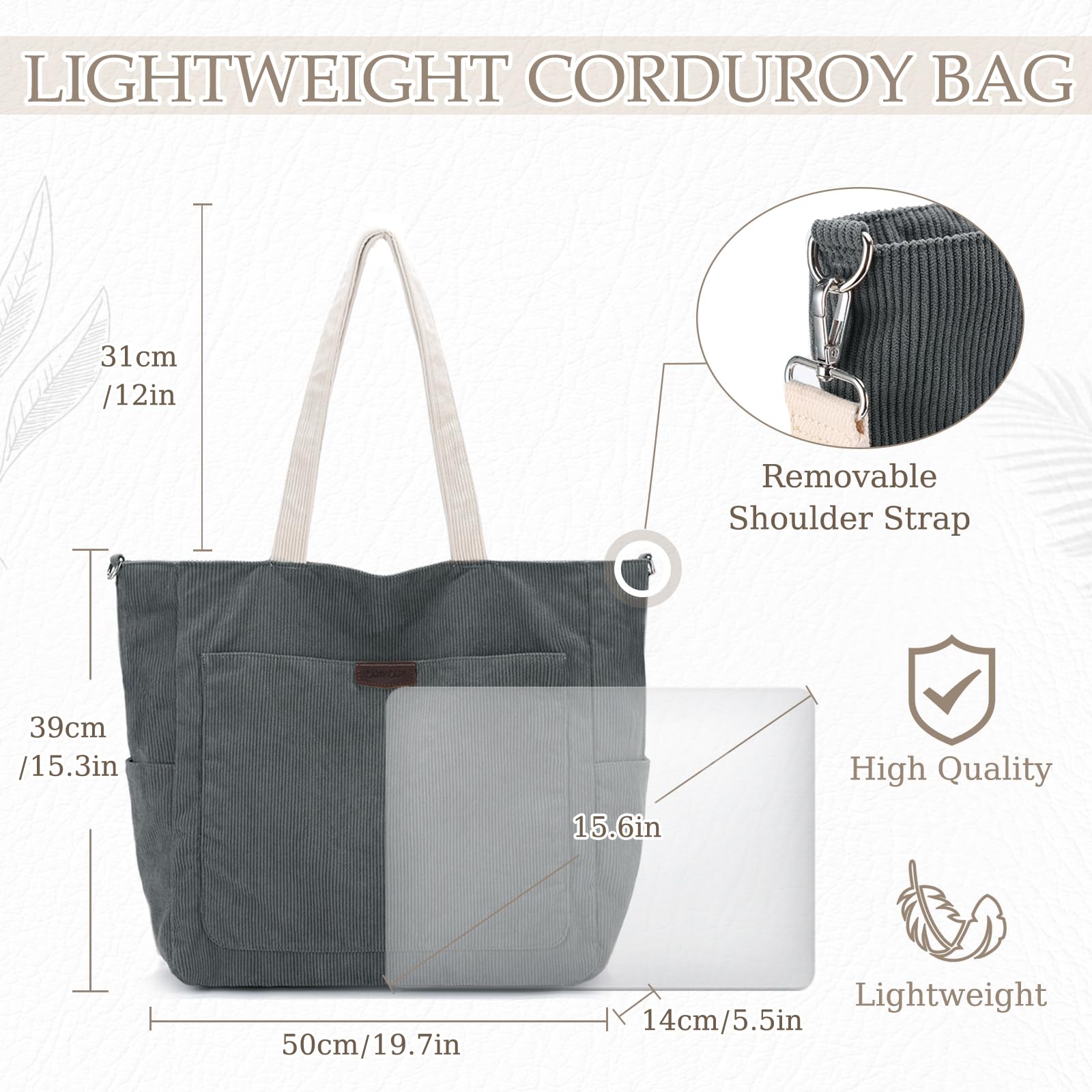 Chase Chic Tote Bag Università, Grande Borsa Tote in Velluto a Coste Casual Borsette Tracolla Spalla Shopper Donna per Viaggi