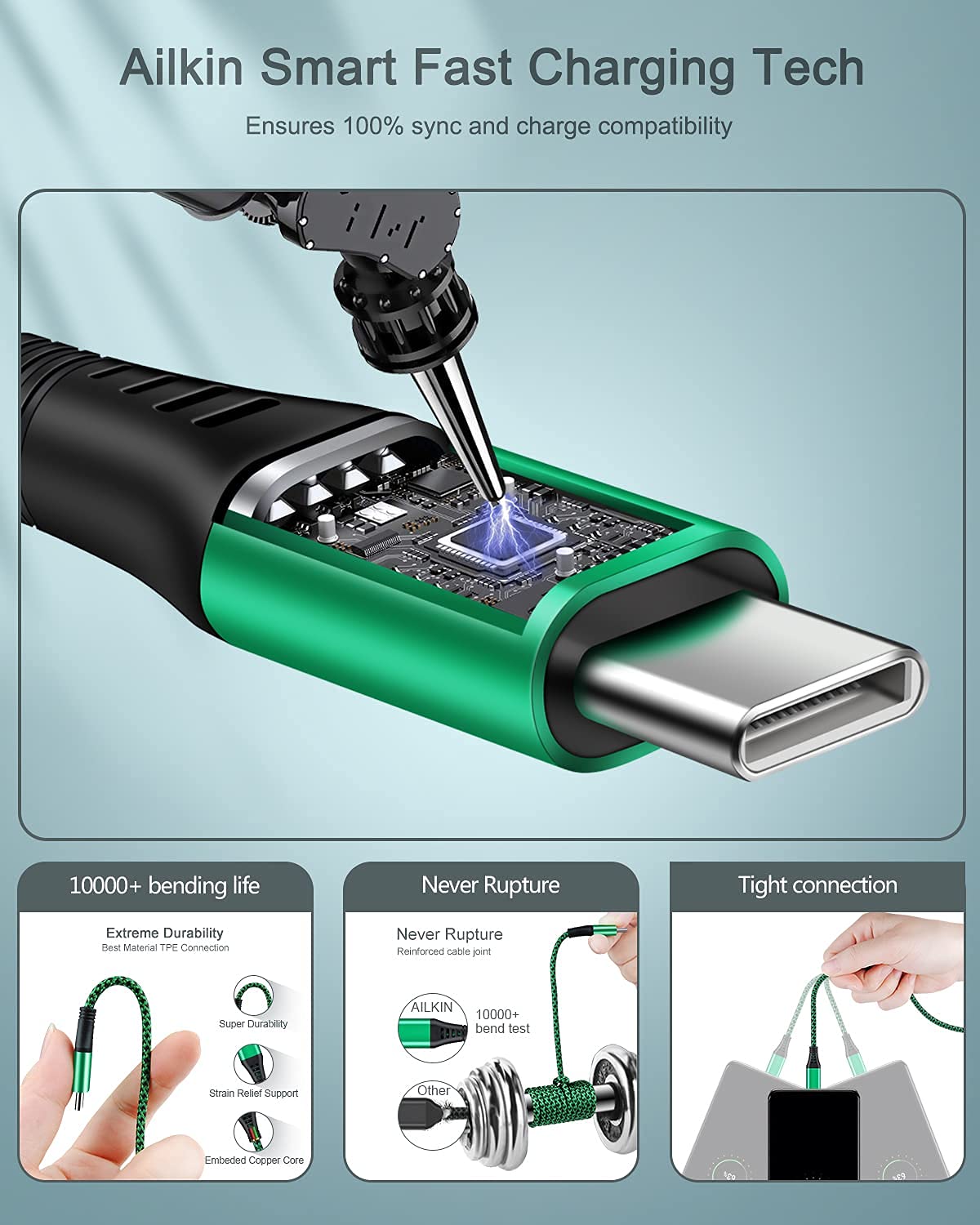 Cavo da USB tipo C a USB A, ricarica rapida 3 A, cavo lungo e intrecciato per Samsung Galaxy S23 Ultra S22 S21 S20 A13 A53 iPhone 15 Pro Max Moto Android Tipo C