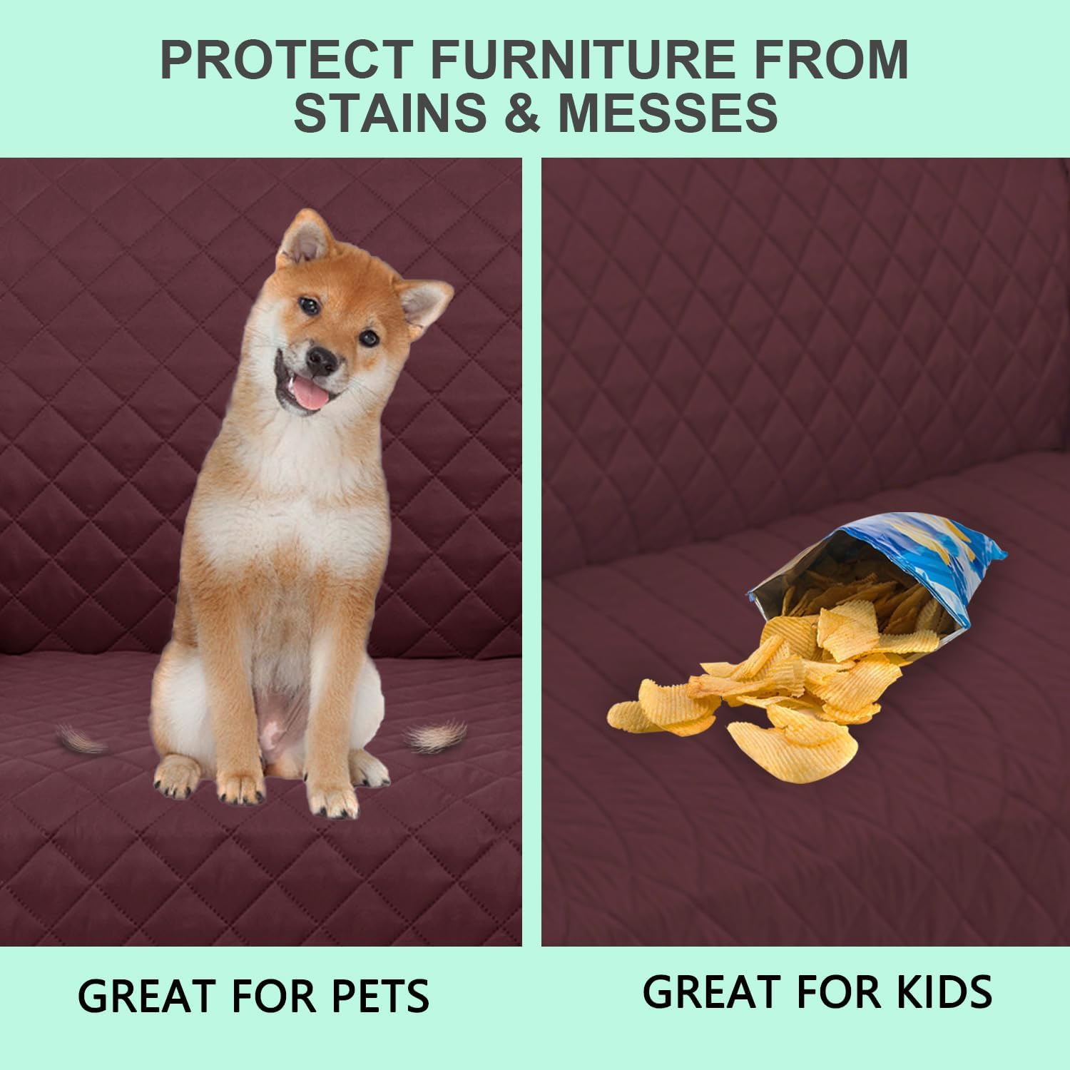 Reversible Sofa Covers Couch Cover Furniture Protector for Dogs Elastic Straps Water Resistant(Sofa,Burgundy/Camel)