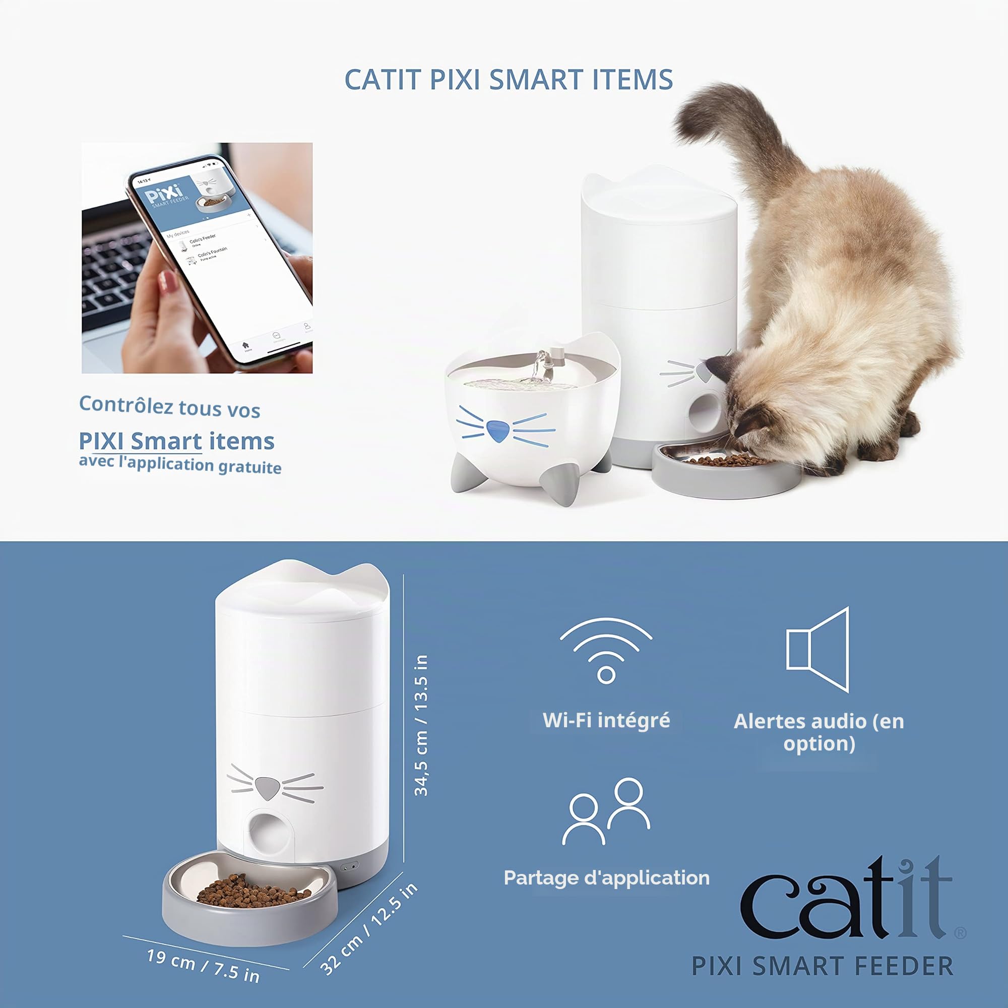 Catit Pixi Smart Feeder automatique pour chats, contrôlé par une application, pour 1,2 kg