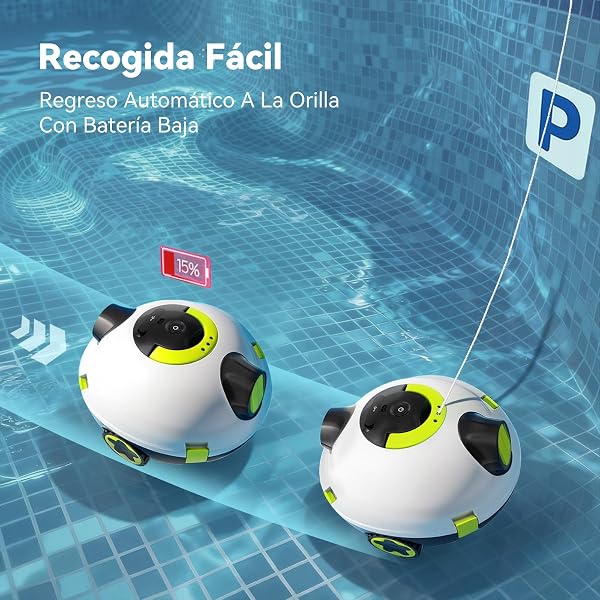 Y10 Robot Limpiafondos Piscina, Robot de Piscina Sin Cable, 100 Min de Limpieza del Suelo, Robots de Piscina para Piscinas de hasta 120㎡, Estacionamiento Automático, Filtro180μm (Blanco) - 5