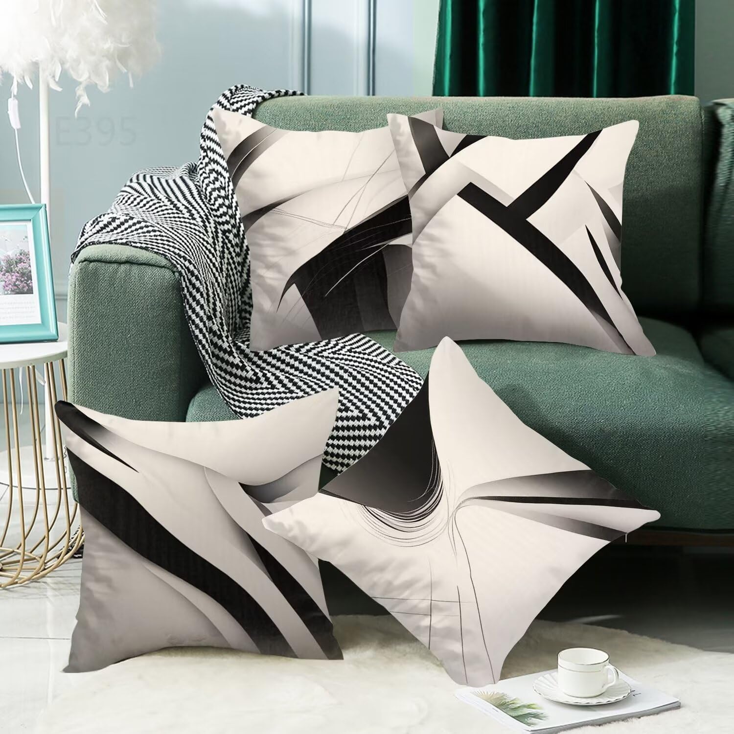 Beige Federe Cuscini Divano 50x50cm,4 Pack Moderno Estate Esterno Cuscini per Divano,Doppio Lato Quadrato Morbido Cuscini Divano,per Divano Soggiorno Sedia Autunno Dekoration Cuscino,Regali LY-395