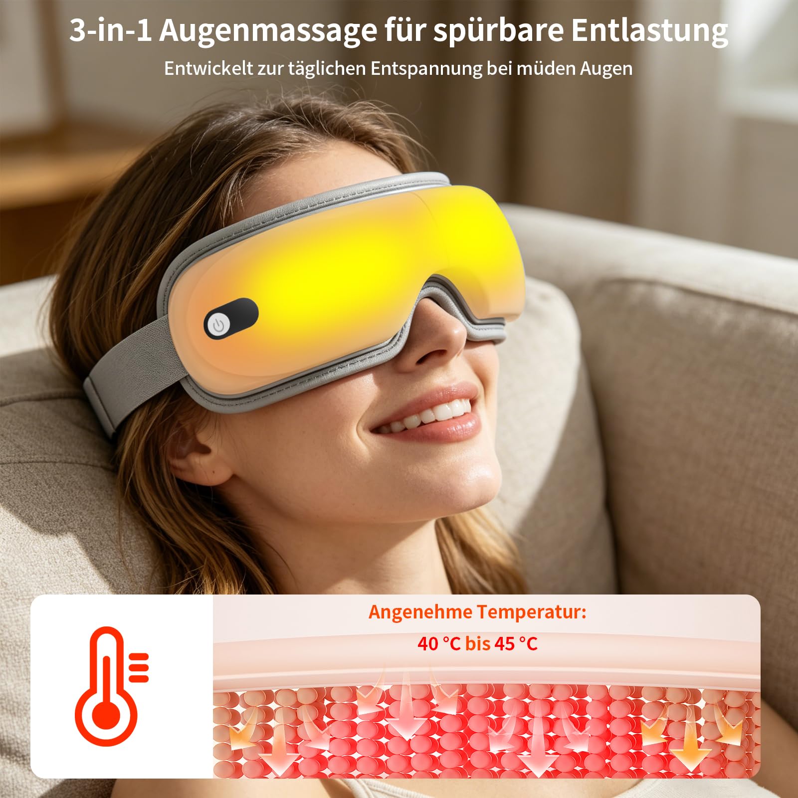 Augenmassagegerät mit Wärme,Vibration & Kompression | Elektrische Augenmassagebrille zur Augenentspannung bei Bildschirmarbeit vor dem Schlafen,Geschenk für Frauen & Männer