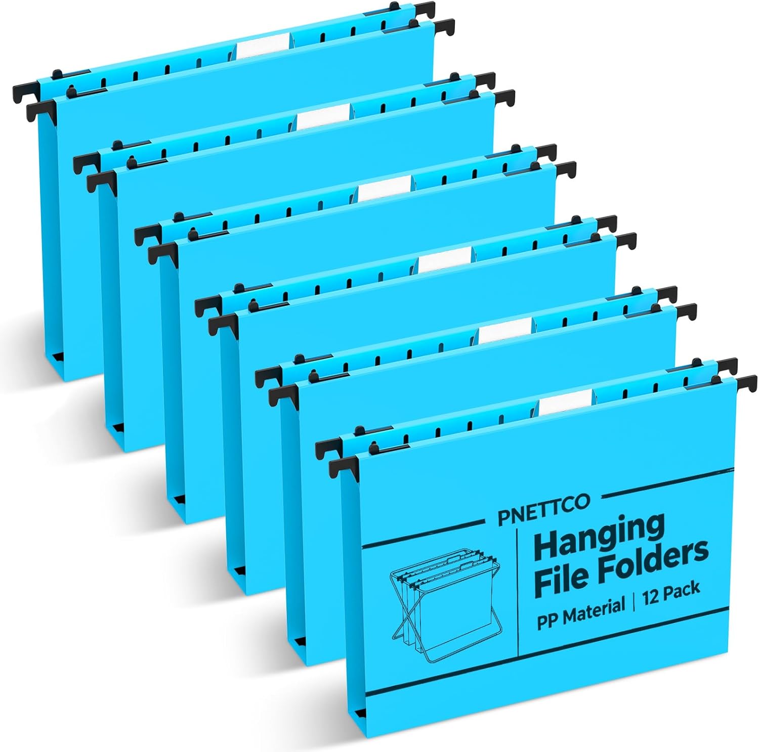 Extra Capacity Plastic Hanging File Folder, 12 Pack Reinforced Hang Folders Letter Size, Heavy Duty 1 Inch Expansion Filing Cabinet Folders, for Bulk Files, Medical Charts, Blue