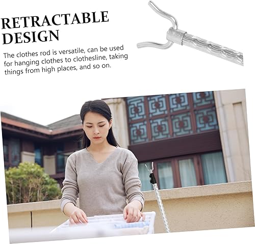 Miniatura 4 de Operitacx Poste retráctil de largo alcance, barra de ropa, gancho telescópico para armario, estante de armario, para llegar al techo, artículos