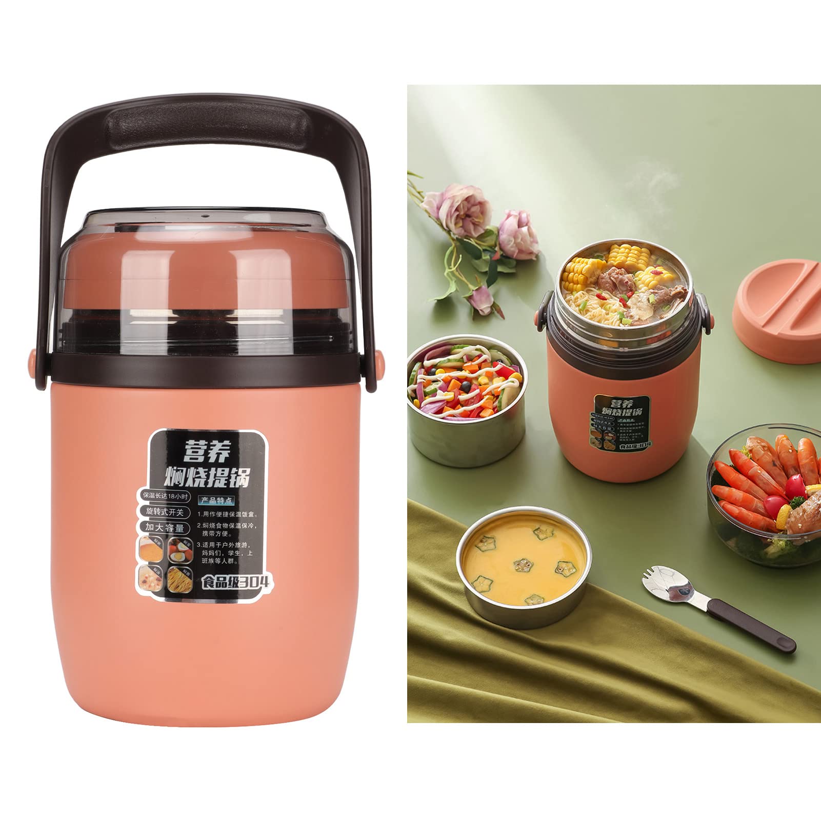 Recipiente Para Alimentos Con Aislamiento Al Vacío, Tarro Para Alimentos Con Aislamiento De 3 Niveles Y 2 L, Fiambrera Térmica De Acero Inoxidable Con Aislamiento Al Vacío
