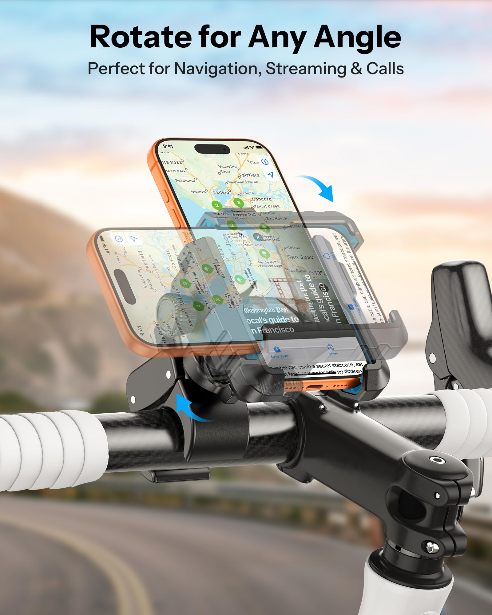 OMOTON BK01 Support de téléphone anti-vibration pour rétroviseur et guidon, support de téléphone de moto résistant aux chocs avec verrouillage rapide, compatible avec iPhone et tous les téléphones