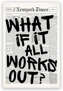 Balsuka What If It All Works Out Wall Art Retro Black and White Newspaper Motivational Poster Positive Affirming Quote Minimalist Canvas Print for Bedroom Living Room Home Decor 12x16inch Unframed