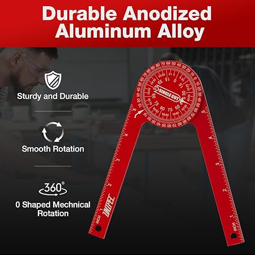 Miniatura 2 de Transportador de sierra ingletadora de aluminio de 7.3 pulgadas, buscador de ángulo a prueba de óxido con escalas grabadas con láser de precisión y