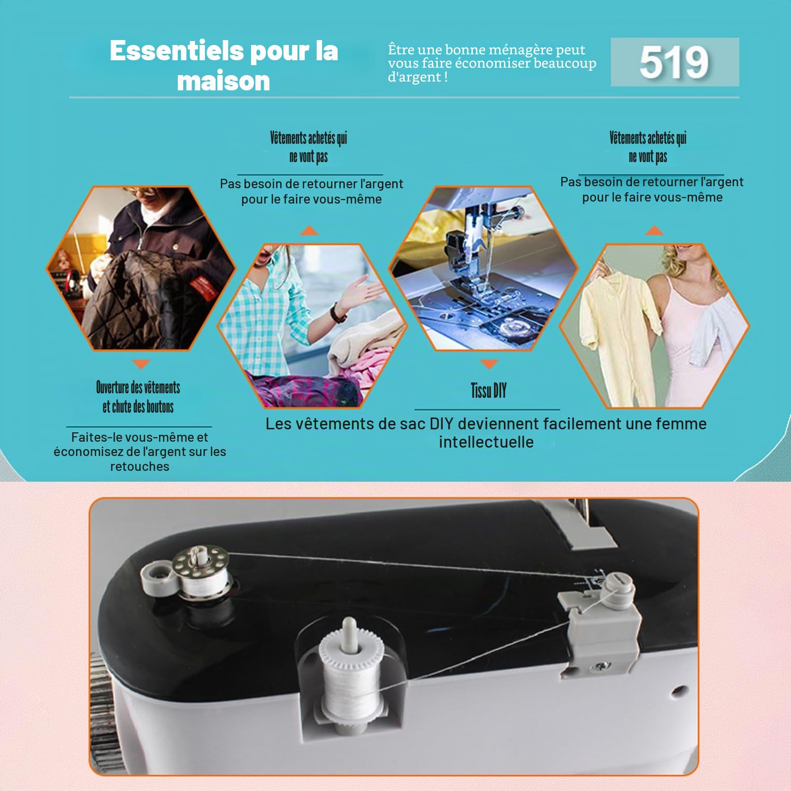 ZPSHYD Petite machine à coudre pour débutants, 12 points Mini machine à coudre portable améliorée, prise EU 220 V
