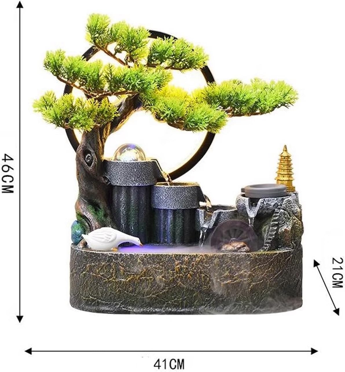 Tabletop Fountains Rockery, Flowing Water Bonsai Circular Mountain Fountain Indoor Entrance Living Room Desktop Feng Shui Wheel Decorations Desktop Fountain Decorations Relaxation Fountains(Large)