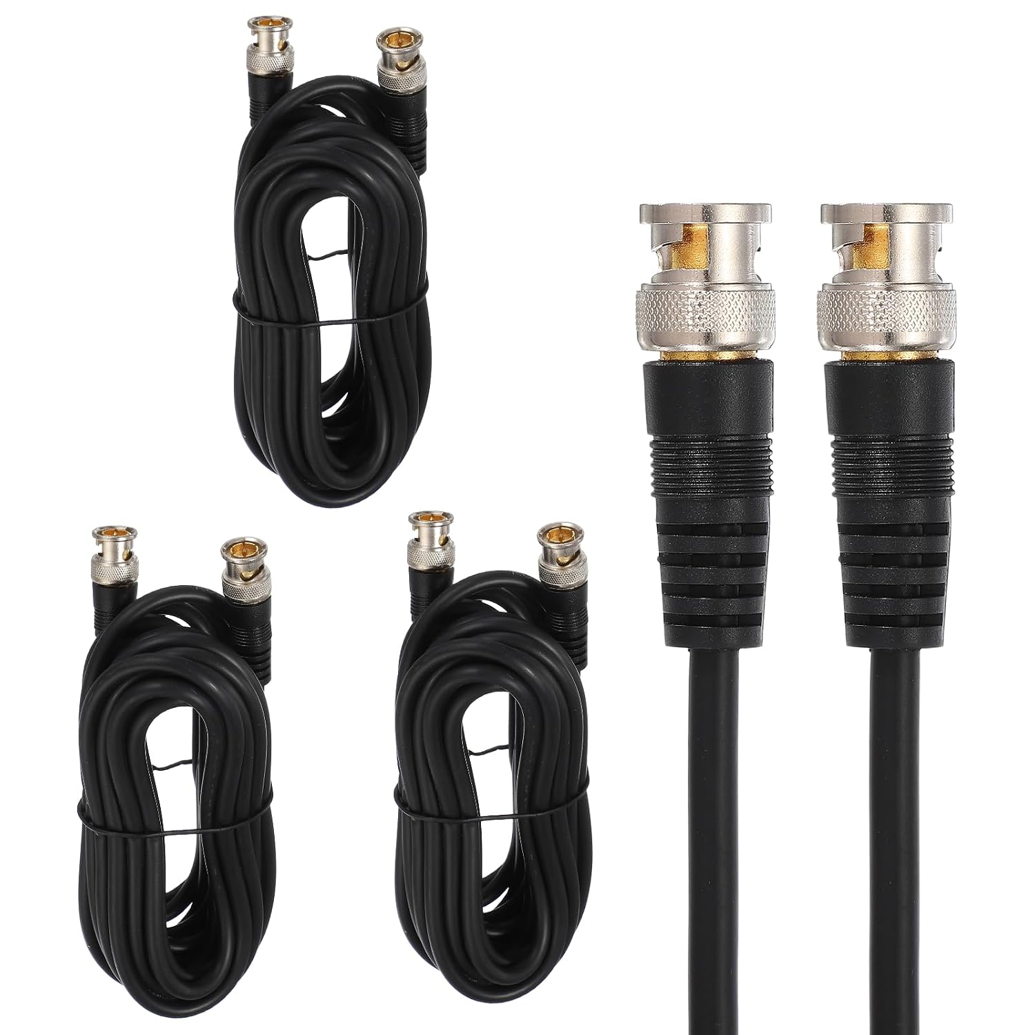 MECCANIXITY BNC Extension Cable Male to Male 16-1/2FT 70-Ohm BNC Cable for Video DVR CCTV Security Surveillance Camera System Monitor(Black 3Pcs)
