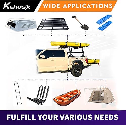 Miniatura 6 de Kehosx Estante de barra enrollable, estante de escalera de aluminio para camioneta, plataforma universal de aluminio, estante de cama resistente de