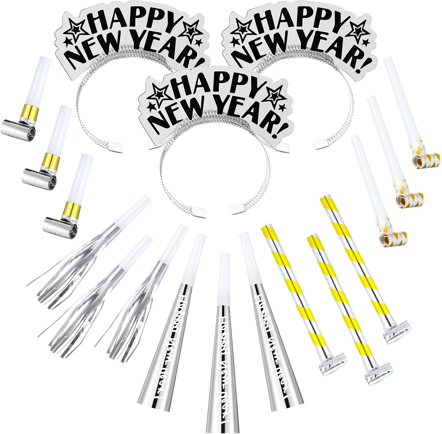 Lenwen 18 Pcs Happy New Years Eve Party Supplies Noise Makers,Silver