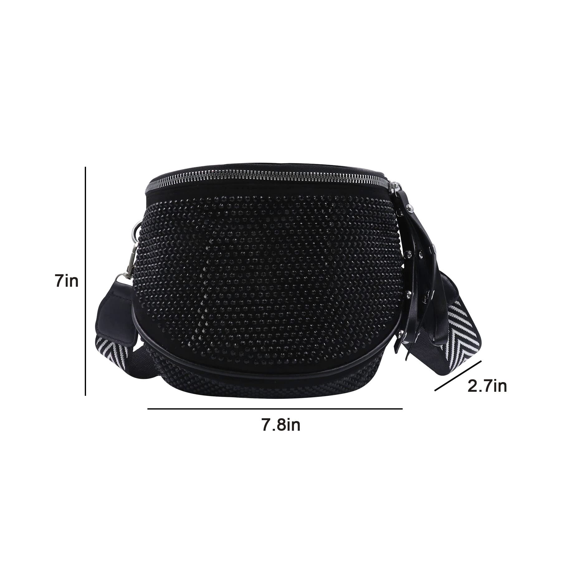 Strass-Hüfttasche, Bauchtasche für Damen und Mädchen, Brusttasche, Crossbody-Gürteltasche, Geldbörse für Party, Club, Reisen, Strand, Schwarz + Reißverschlussriemen, Einheitsgröße