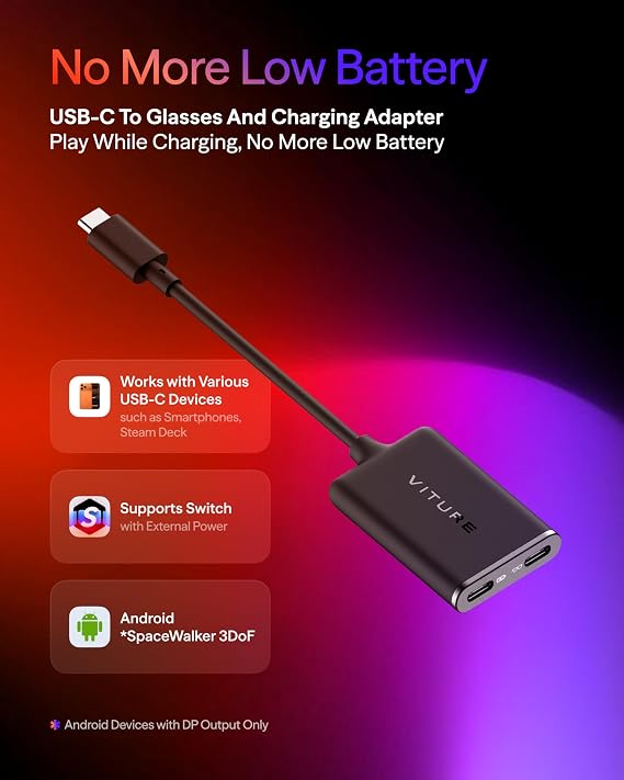 VITURE USB-C to Glasses and Charging Adapter, Charge and Play, Switch, Steam Deck