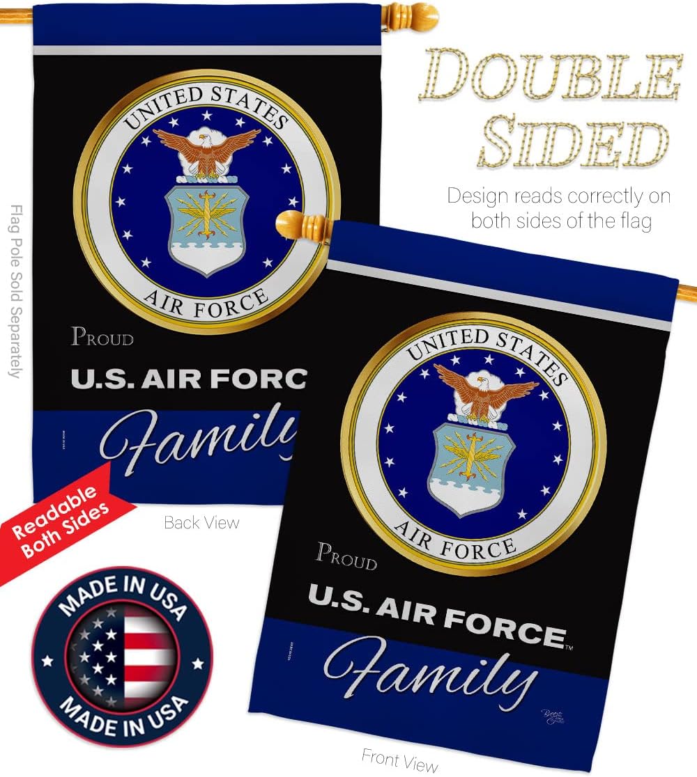 Air Force Proudly Family House Flag - Dowel Set Armed Forces USAF United State American Military Veteran Retire Official - Decoration Banner Small Garden Yard Gift Double-Sided Made in USA 28 X 40