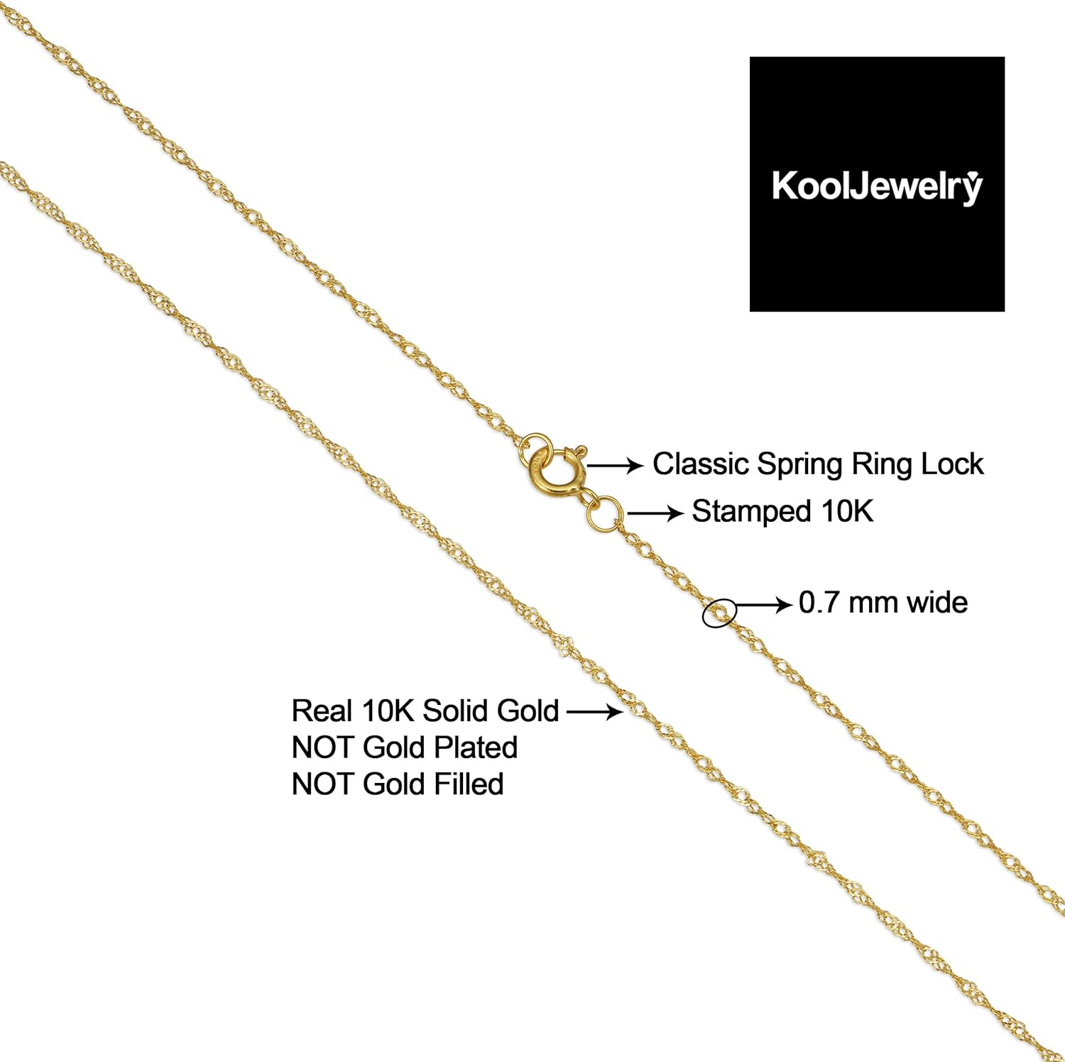 Kooljewelry Womens Classic Singapore Chain - 10k Yellow Gold Chain Necklace, Polished Finish - Image 2
