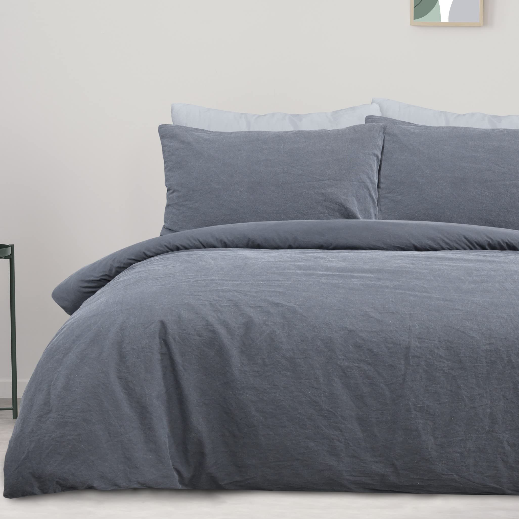 Sleepdown 100% Pure Cotton Plain Dye Slate Duvet Cover Quilt Pillow Cases Bedding Set Soft Easy Care - Double (200cm x 200cm)