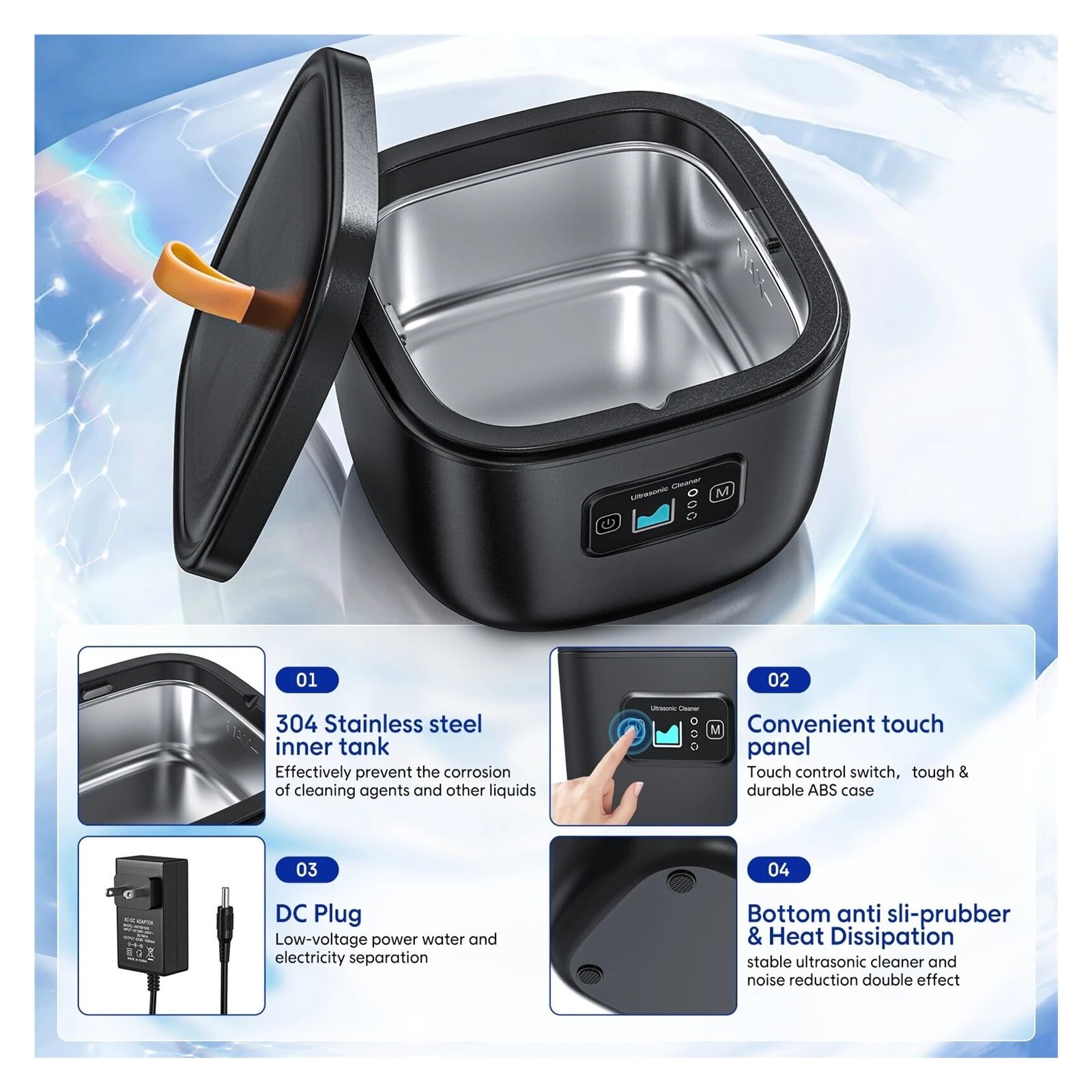 Ultrasonic Cleaning Machine Multi-function 42000h High Frequency Denture Cleaning Watch Jewelry Glasses Automatic Cleaner(White)