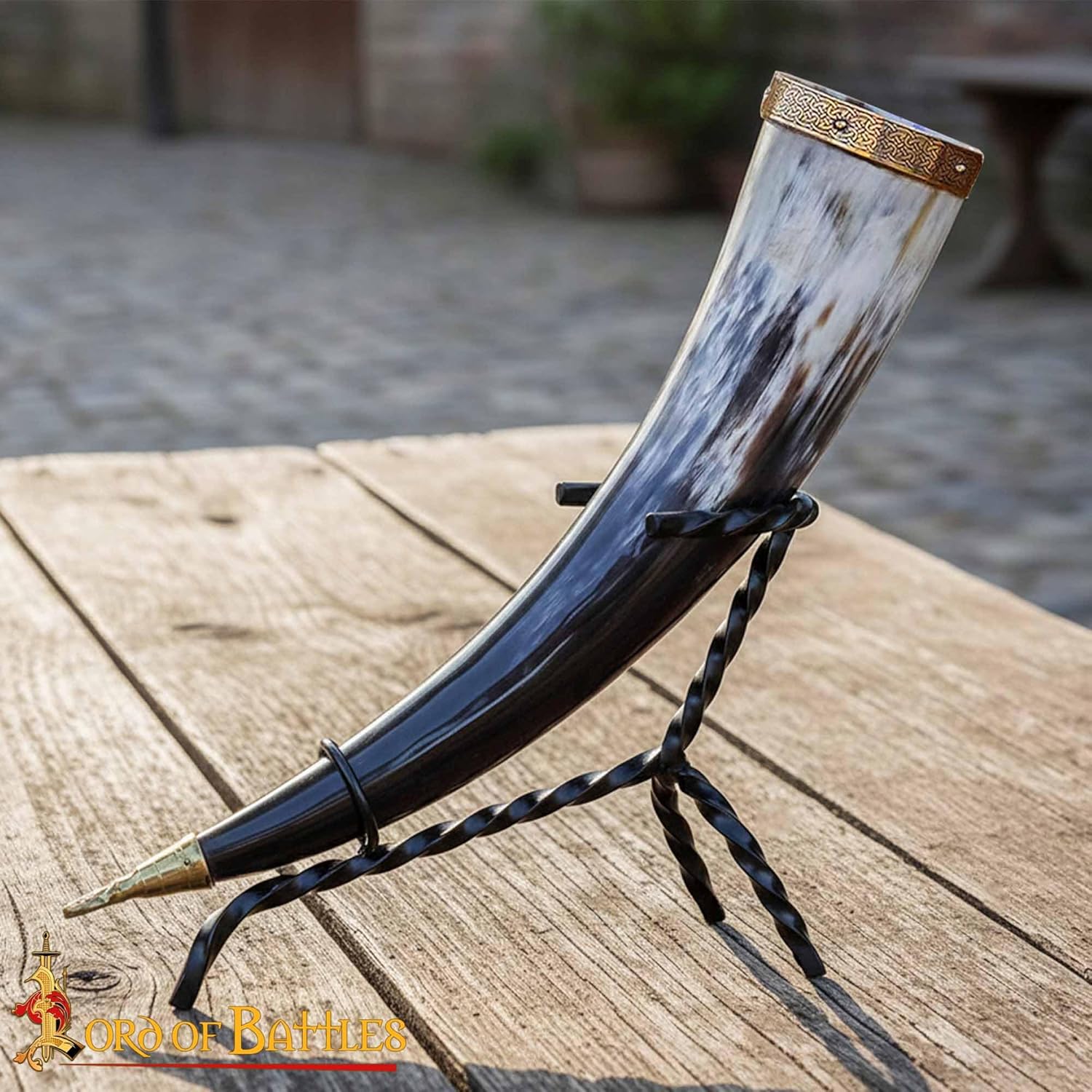 Lord of Battles Hand Forged Viking Drinking Horn Stand-Medieval Iron Display Holder, For Reenactments and Display