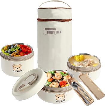 3/4 Pack Food Box Stackable Adult Lunch Box Portable Insulated Food Container Leakproof Bento Box with Chopsticks Spoon Insulated Bag Stainless Steel Food Container for Kids and Adults3 box