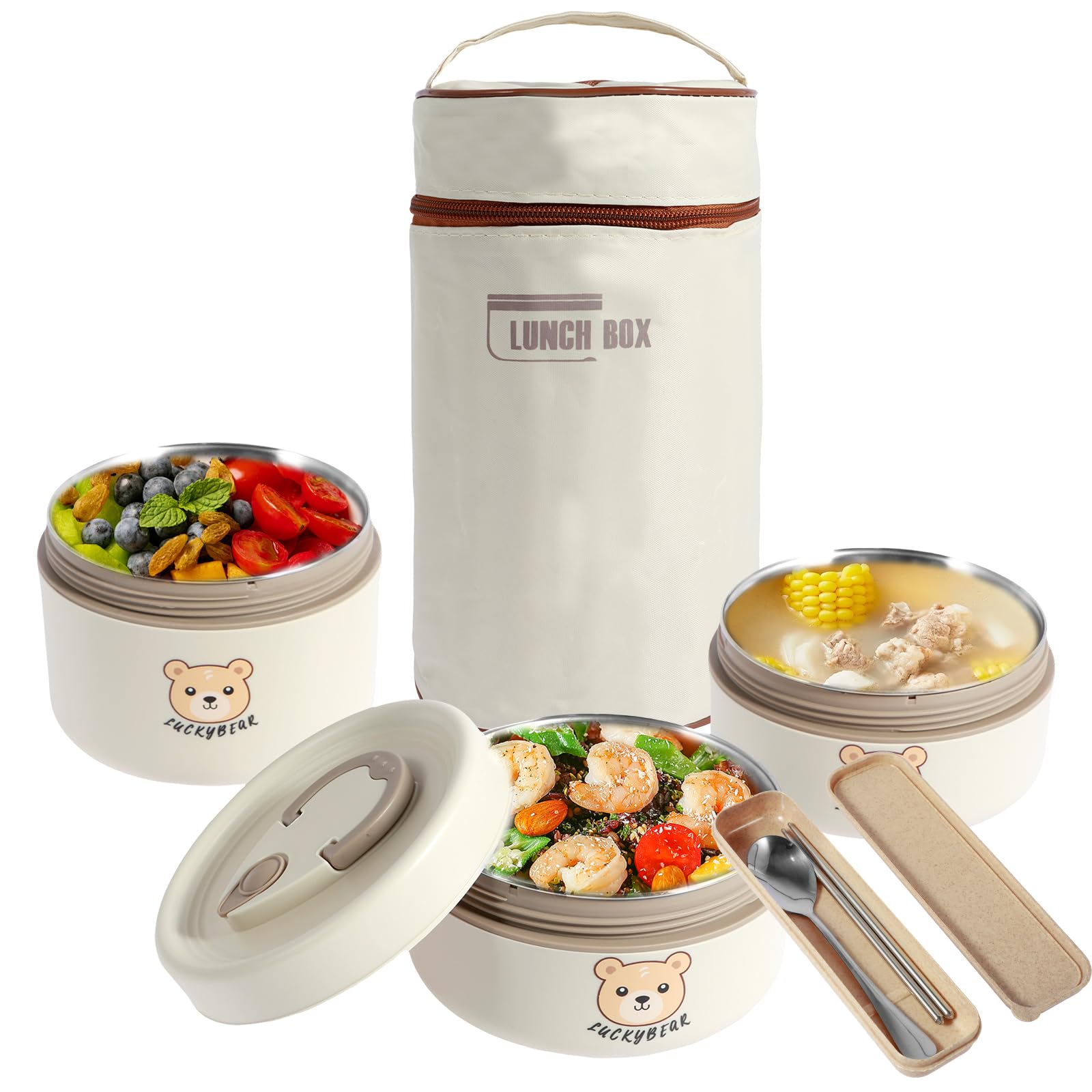 Nzwbshssp Silver 3/4 Pack Food Box Stackable Adult Lunch Box Portable Insulated Food Container Leakproof Bento Box With Chopsticks Spoon Insulated Bag Stainless Steel Food Container For Kids And Adults(3 Box)