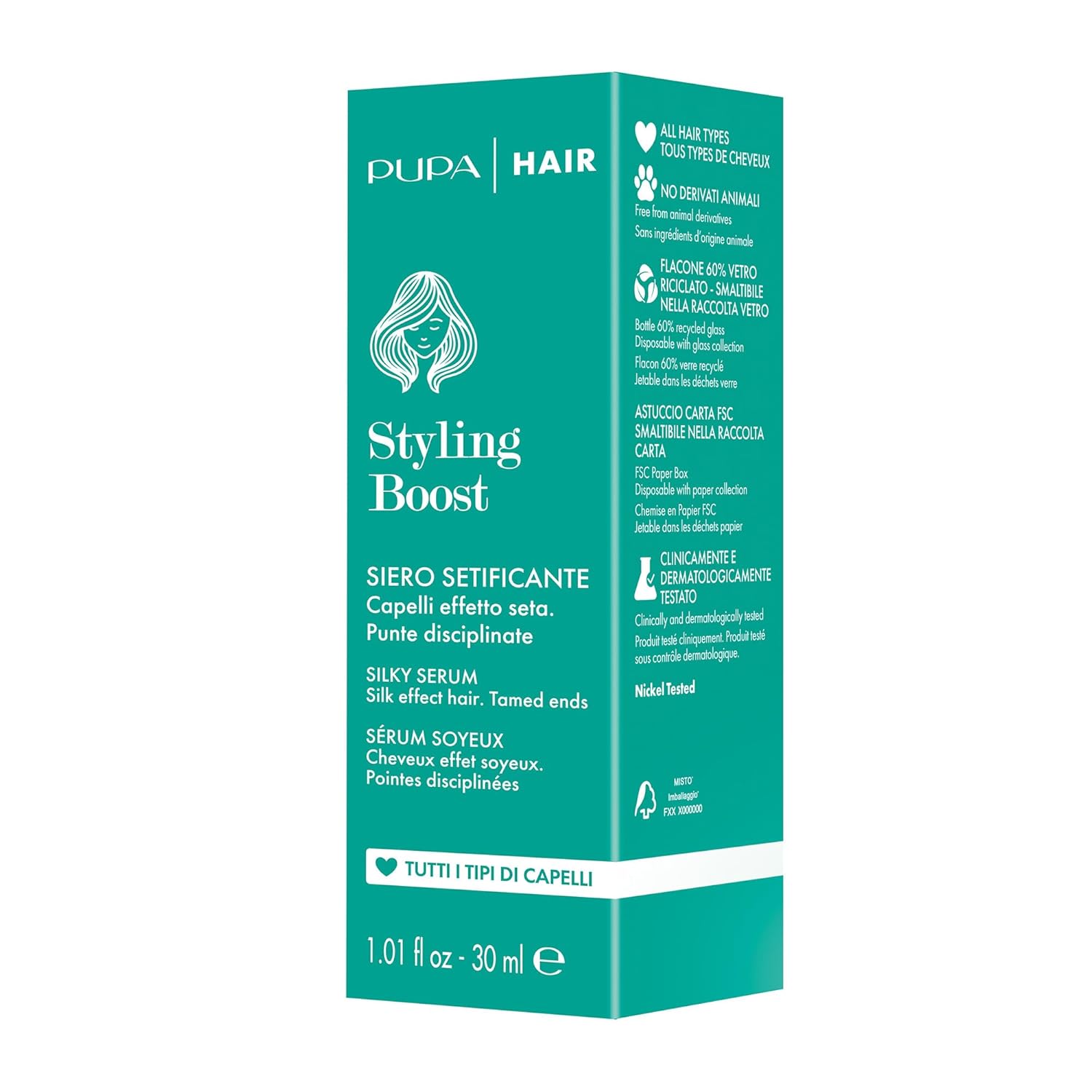 Pupa Milano Styling Boost Silky Serum - Hair Oil and Serum - Sunflower Extract Boosts Shine - Perfectly Tames Ends - Fights Free Radicals - 1.01 oz