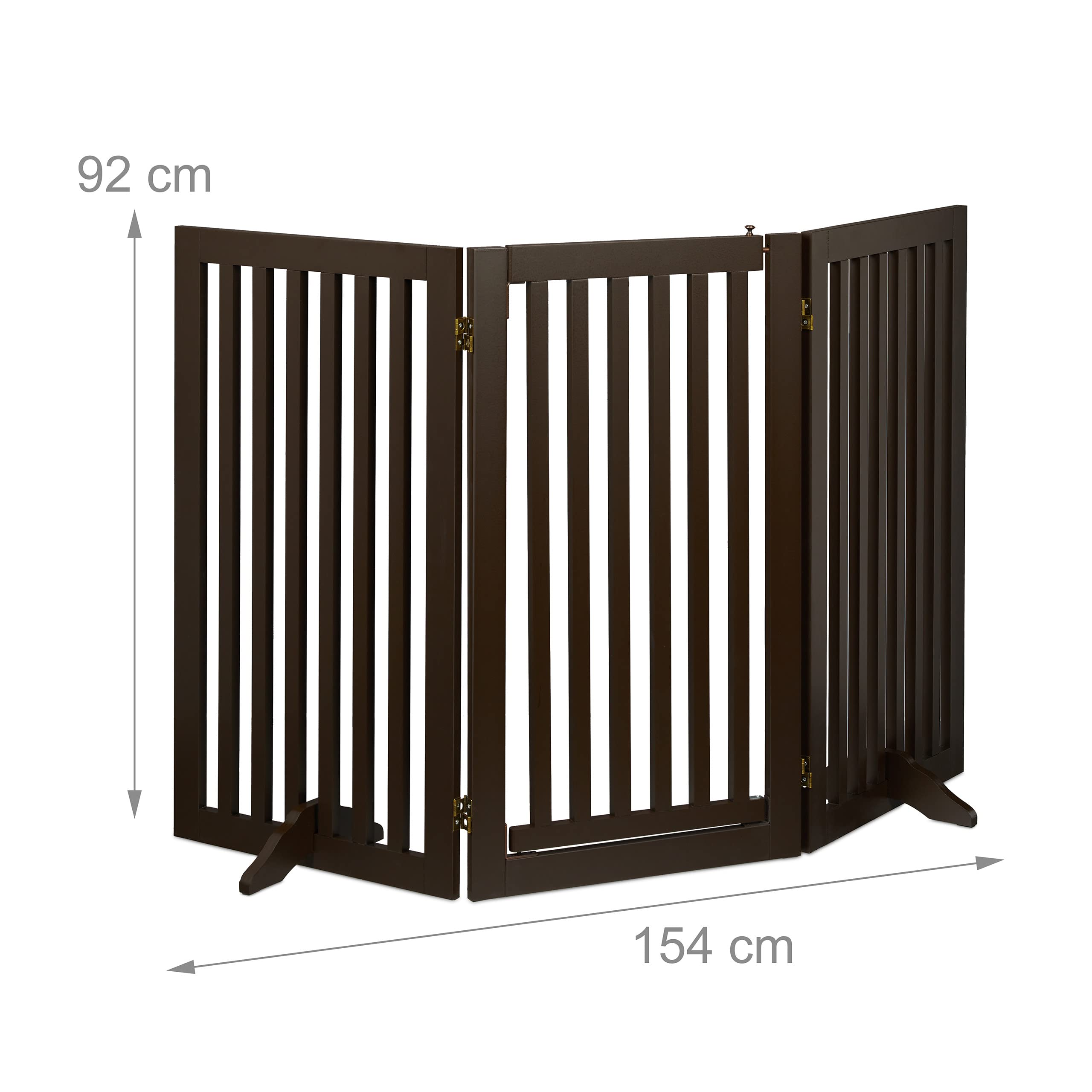 Relaxdays Barrera Seguridad Niños, Valla Protectora con Puerta, para Escaleras, 92x154cm, Plegable, sin Taladrar, Marrón
