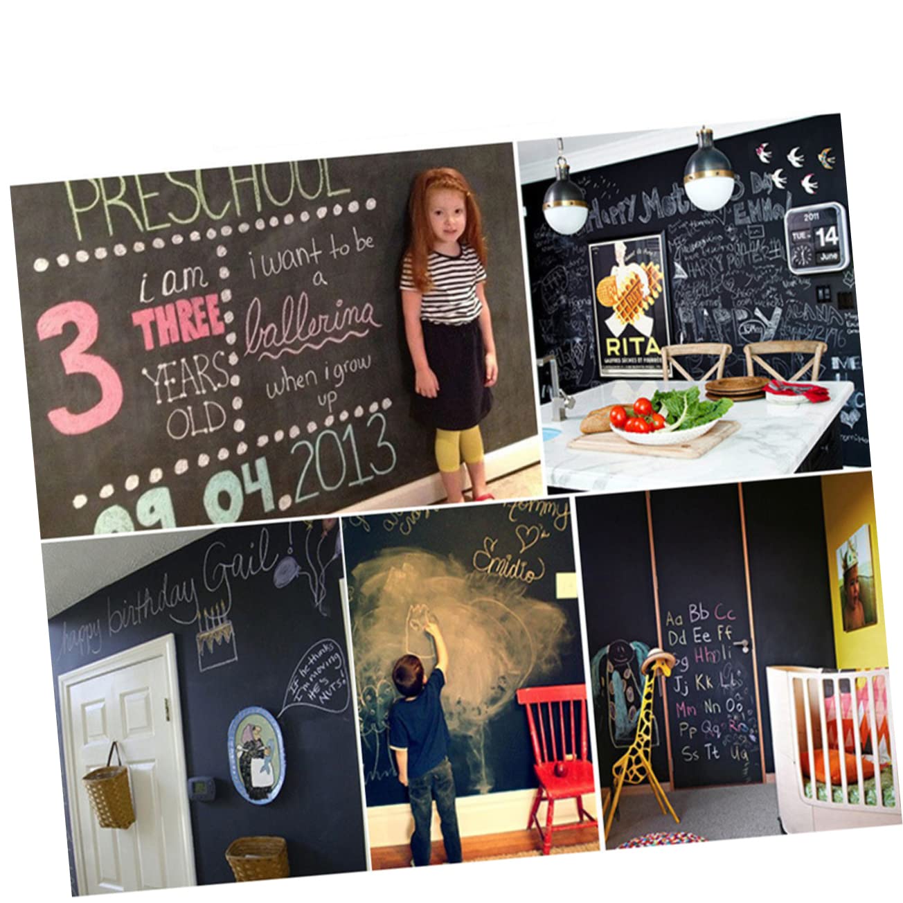 ERINGOGO Removable Chalkboard Wall Sticker 45 * 200cm Blackboard Sticker Roll Dry Erase Board Adhesive Decal for Home