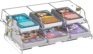 Acrylic Card Organizer Stand, 6 Compartments Card Sorting Tray Clear Cards Holder Organizer Desktop Tray Racks with Anti Slip Pad for Game, Trading, Baseball, Sports Cards