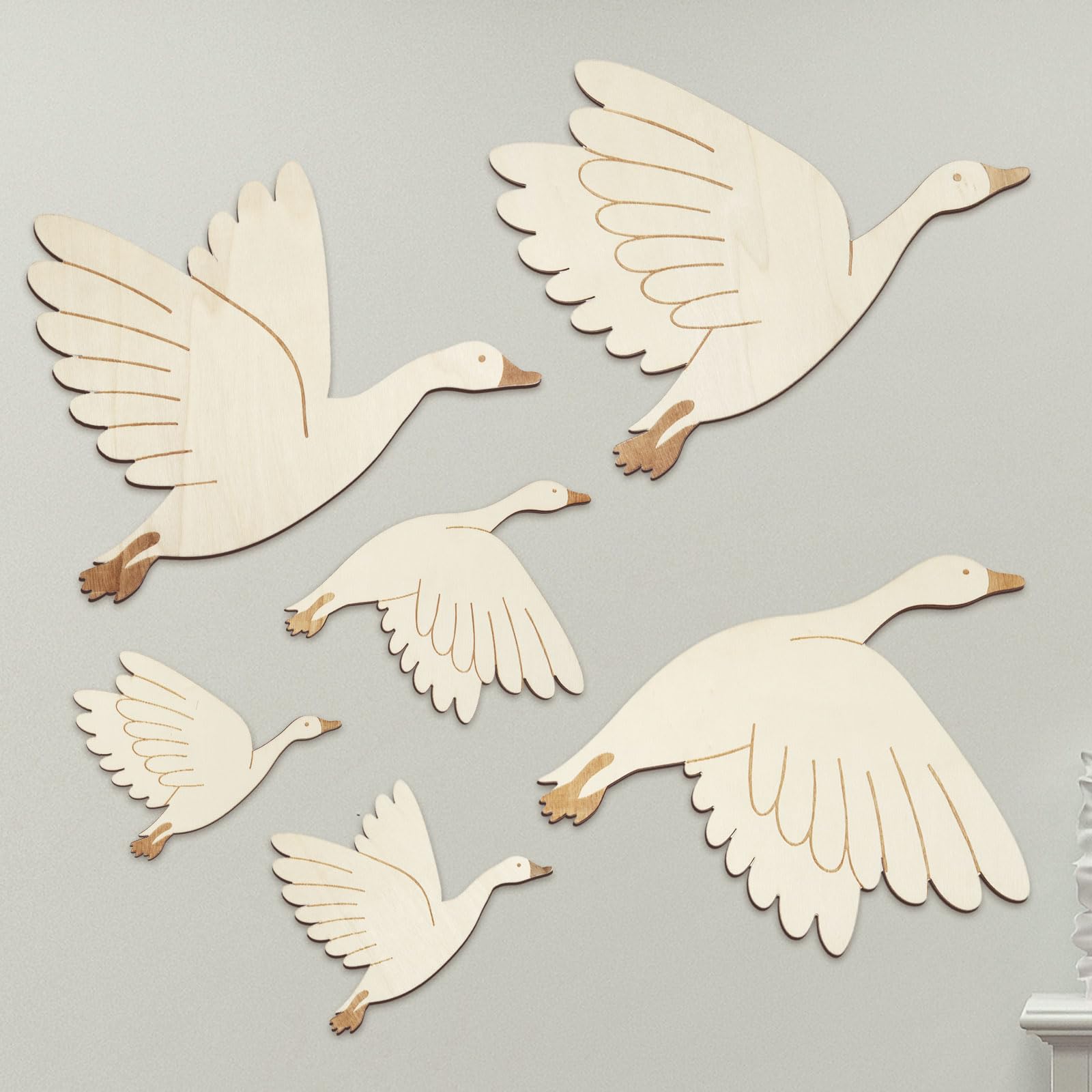 COLOFALLA 6pcs Decoración Pared Bebé Cisne Madera, Esculturas de Pared Adornos Dormitorio Niños Infantil para Pintar Diy Colorear Manualidades