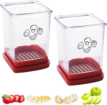 Wanheart Fruit Slicer Cup 2 Pack Stainless Steel Cutter for Strawberry Banana Grape Boiled Egg Compact Kitchen Gadget for Quick Food Prep