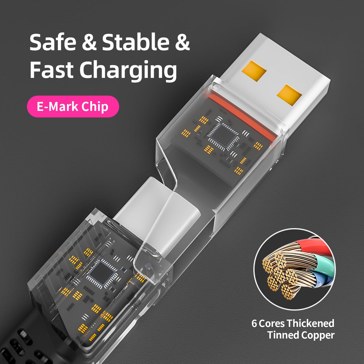 USB C Cable Fast Charging, 240W MAX 4 in 1 Charging Cable with E-Mark Chip image 3