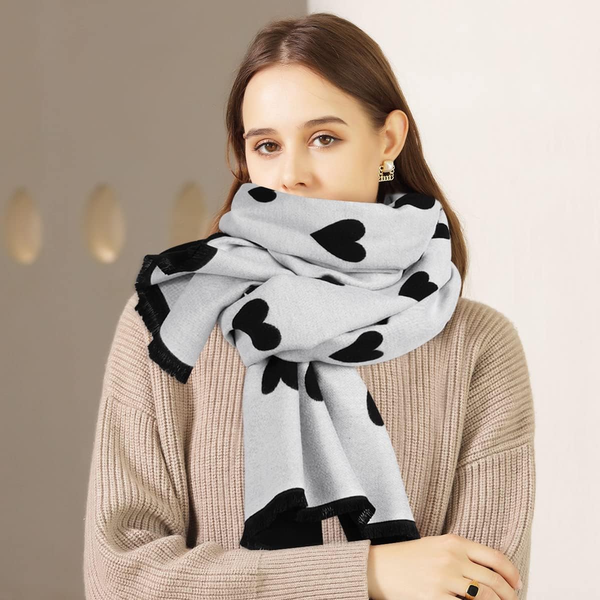 GERINLY Sweet Scarf with Festival Print Warm Neck Wraps for Women Chic Holiday Gift Favor - Image 3
