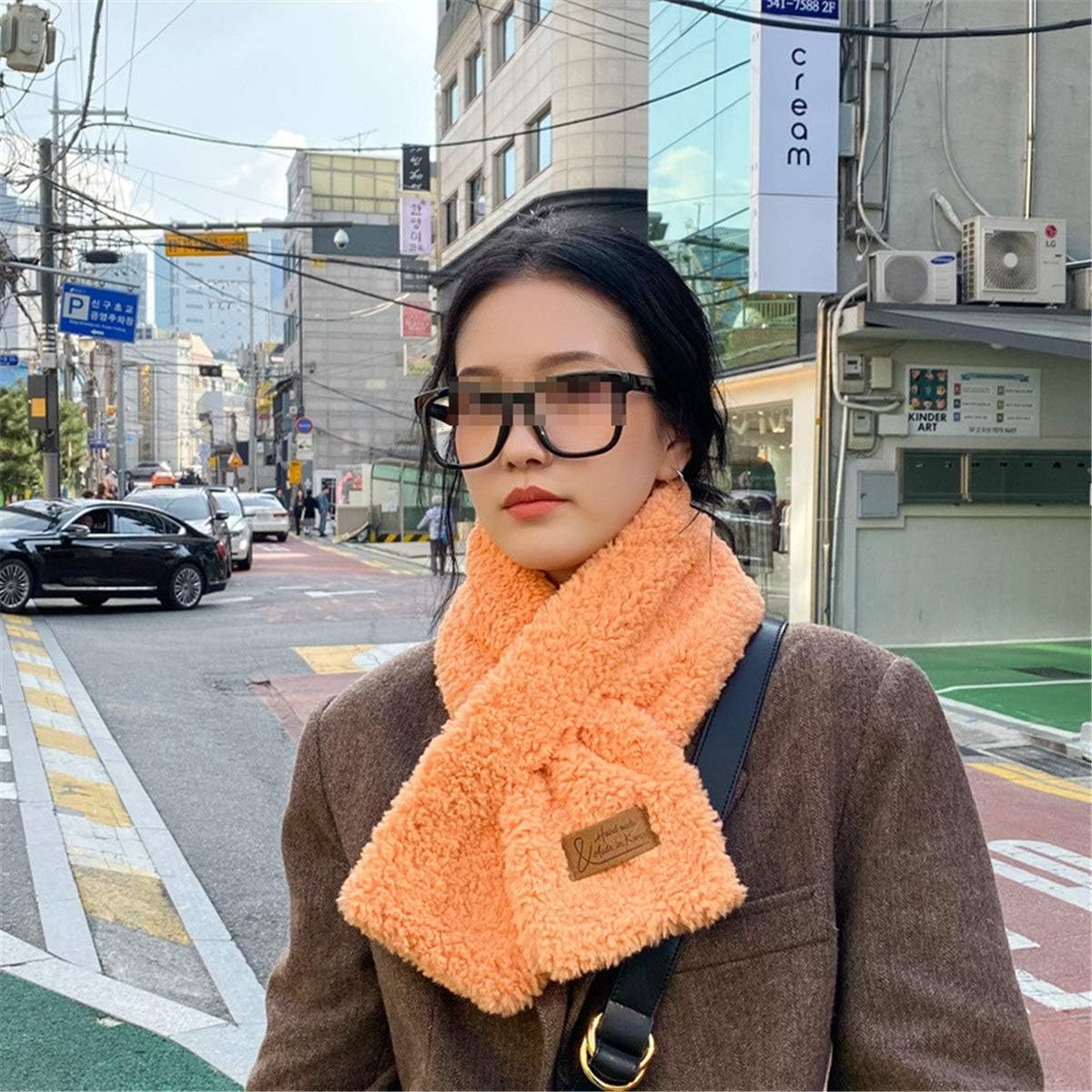 成人式 ショール 豪華なスカーフの女性秋と冬のアラストクロスクロスぬいぐるみと厚いビブ ネックウォーマー 防寒 (色 : Orang