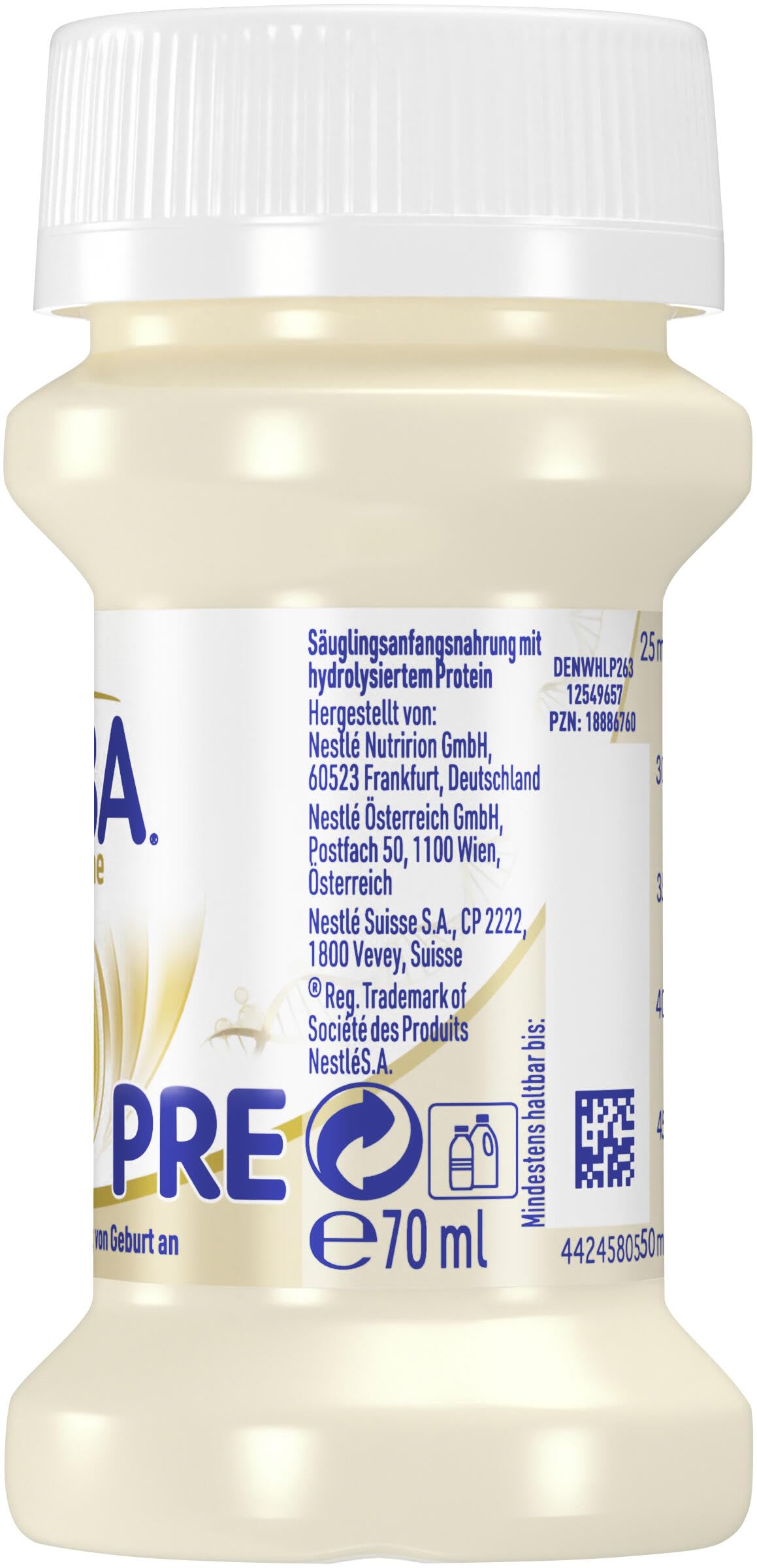 BEBA SUPREME PRE Anfangsmilch, trinkfertige Portionsflaschen, 32er Pack (32 x 70ml)