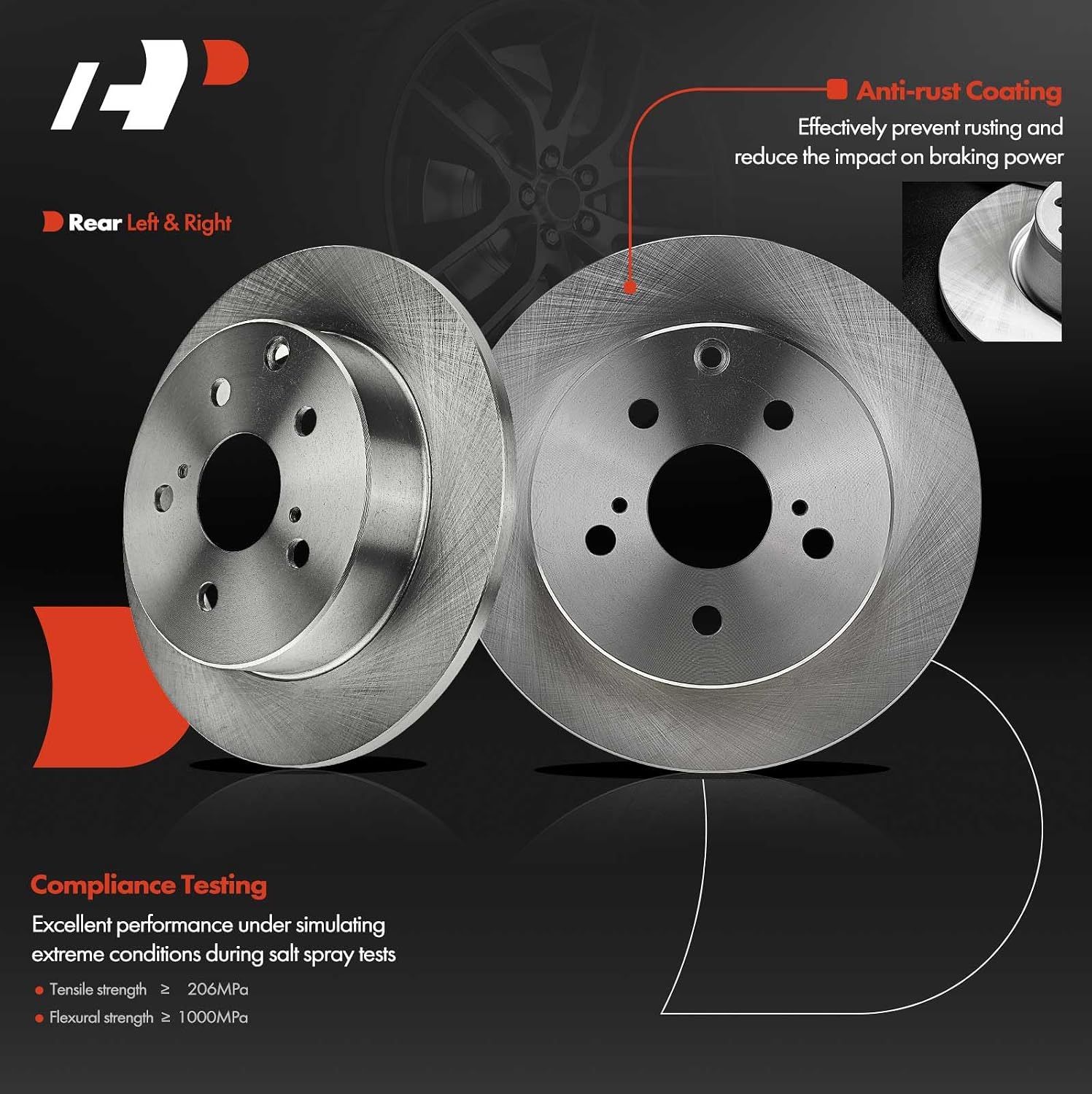 A-Premium 11.07 Inch (281mm) Rear Solid Disc Brake Rotors, 2-Pack | Compatible with Toyota and Lexus Models - RAV4 2006-2018, HS250h 2010-2012