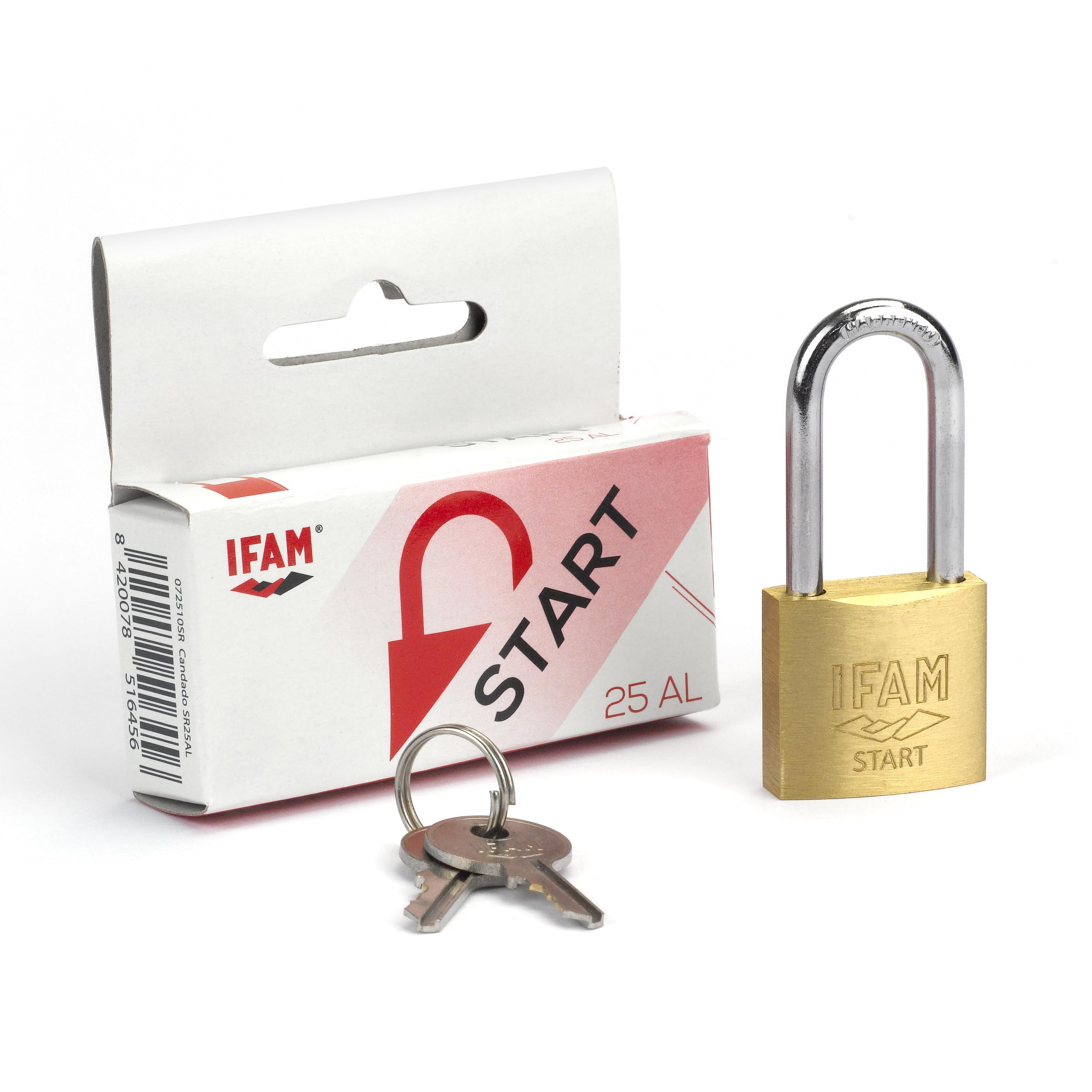 IFAM SR25 kłódka antykradzieżowa, obszar startowy, 25 mm, długi łuk, podwójna blokada, w zestawie 2 ząbkowane klucze, mocna i niezawodna, idealna do walizek, skrytek, szuflad