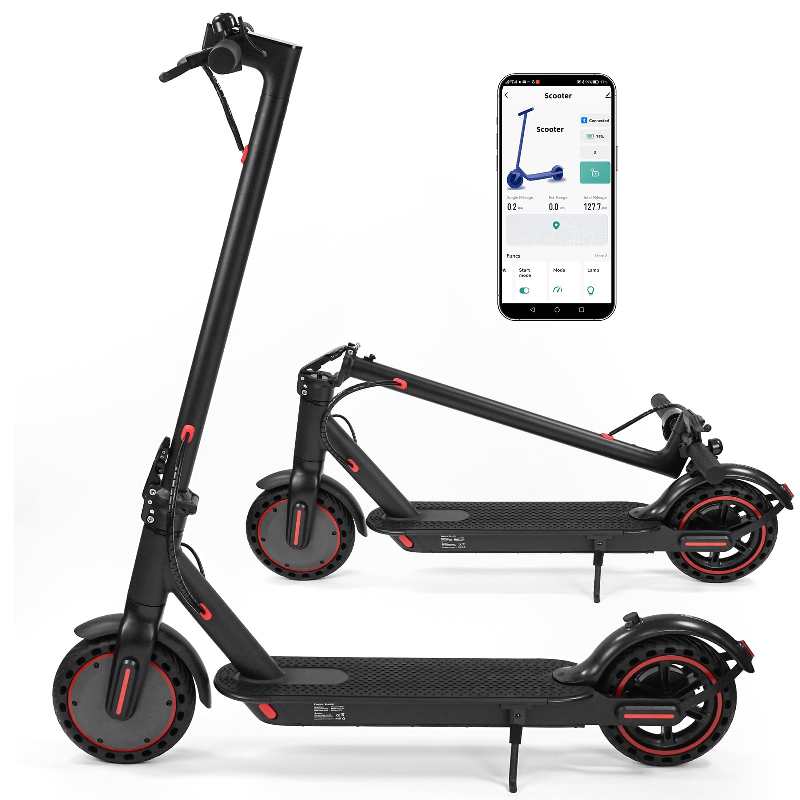 8.5 Inch Electric Scooter for Adults with LED Display with App Function, 20-30 Km Range and 120kg Load