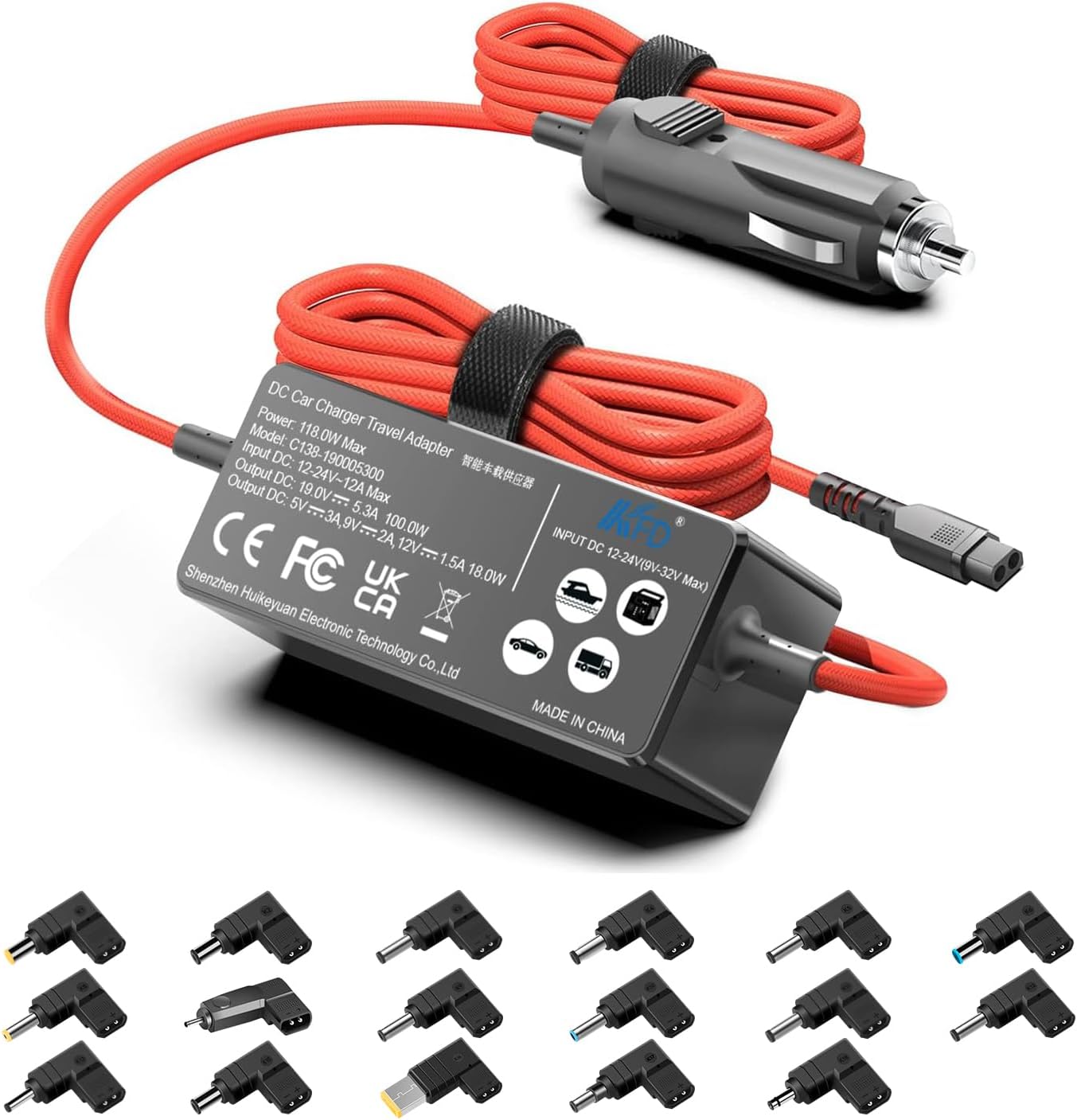 KFD 118W 100W Car Charger 12V-24V DC Adapter for HP Chromebook Dell ...