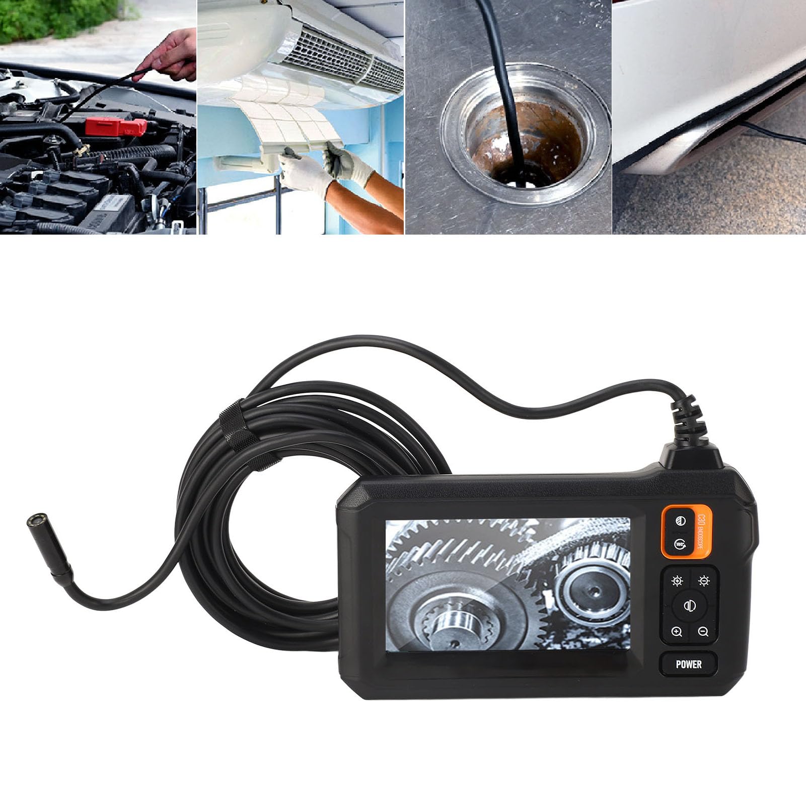 Fockety Kamera Snake z Kolorowym Ekranem LCD o Przekątnej 4,3 Cala i Certyfikatem IP67 do Konserwacji Samochodów i Inspekcji Domów – rozdzielczość 1920x1080p (10 m)
