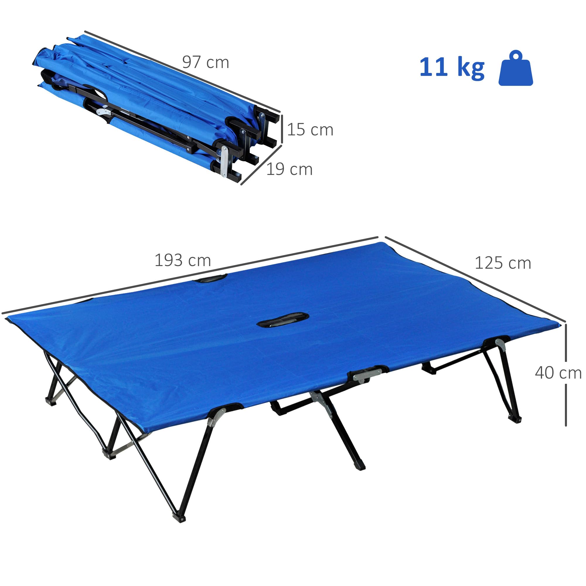 Outsunny Lit de Camp Pliable Double 2 Personnes jusqu'à 136 kg 193 x 125 x 40 cm Polyester Oxford métal