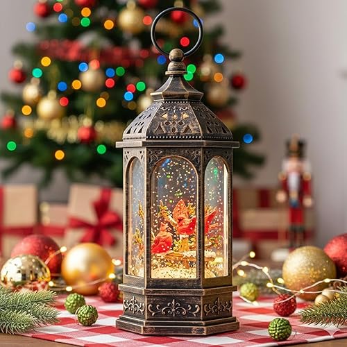 Miniatura 8 de Linterna de globo de nieve de Navidad con brillo de agua de 10.5 pulgadas, cardenal con música y temporizador, con forro USBfunciona con pilas,